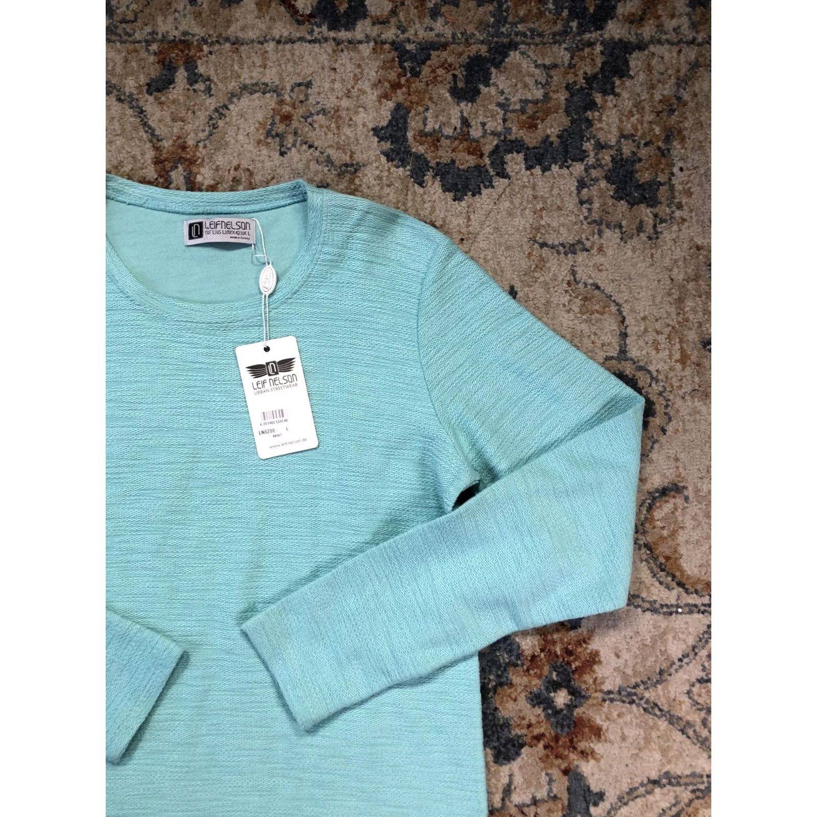 Vintage DAN Leif Nelson Sweater Mens L Mint Green Crewneck Lightweight Knit Pullover Slim Fit Long Sleeve Casual Logo Patch Size US L / EU 52-54 / 3 - 4 Thumbnail