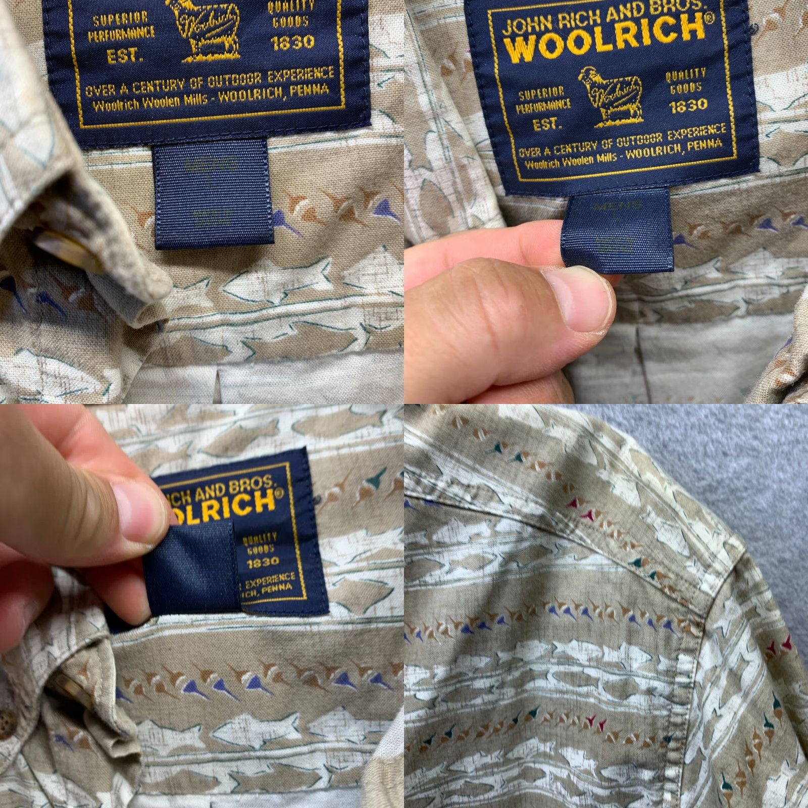 Vintage VINTAGE Woolrich Shirt Mens Button-Up Short Sleeve Collared Brown Fish Print Large 90s Size US L / EU 52-54 / 3 - 8 Thumbnail