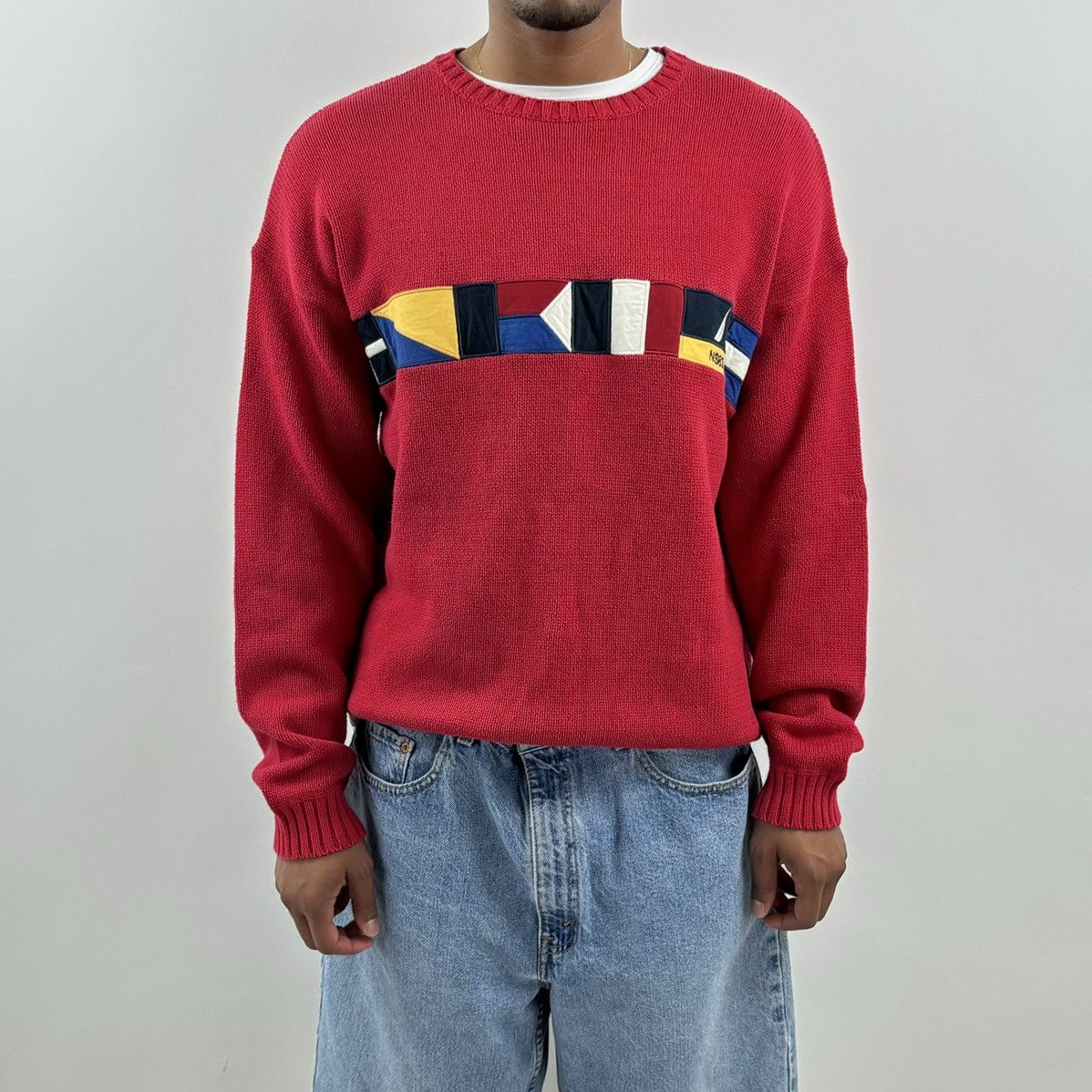 Japanese Brand × Nautica × Vintage vintage Y2K NAUTICA Sailing Flag Spellout Knit sweater Size US L / EU 52-54 / 3 - 4 Thumbnail