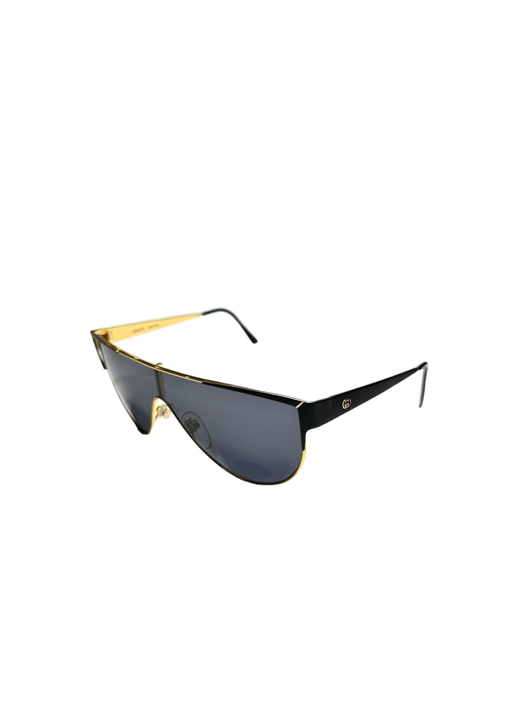 Gucci 1980’s Gucci Black Gold Monolense Rare Sunglasses Size ONE SIZE - 1 Thumbnail