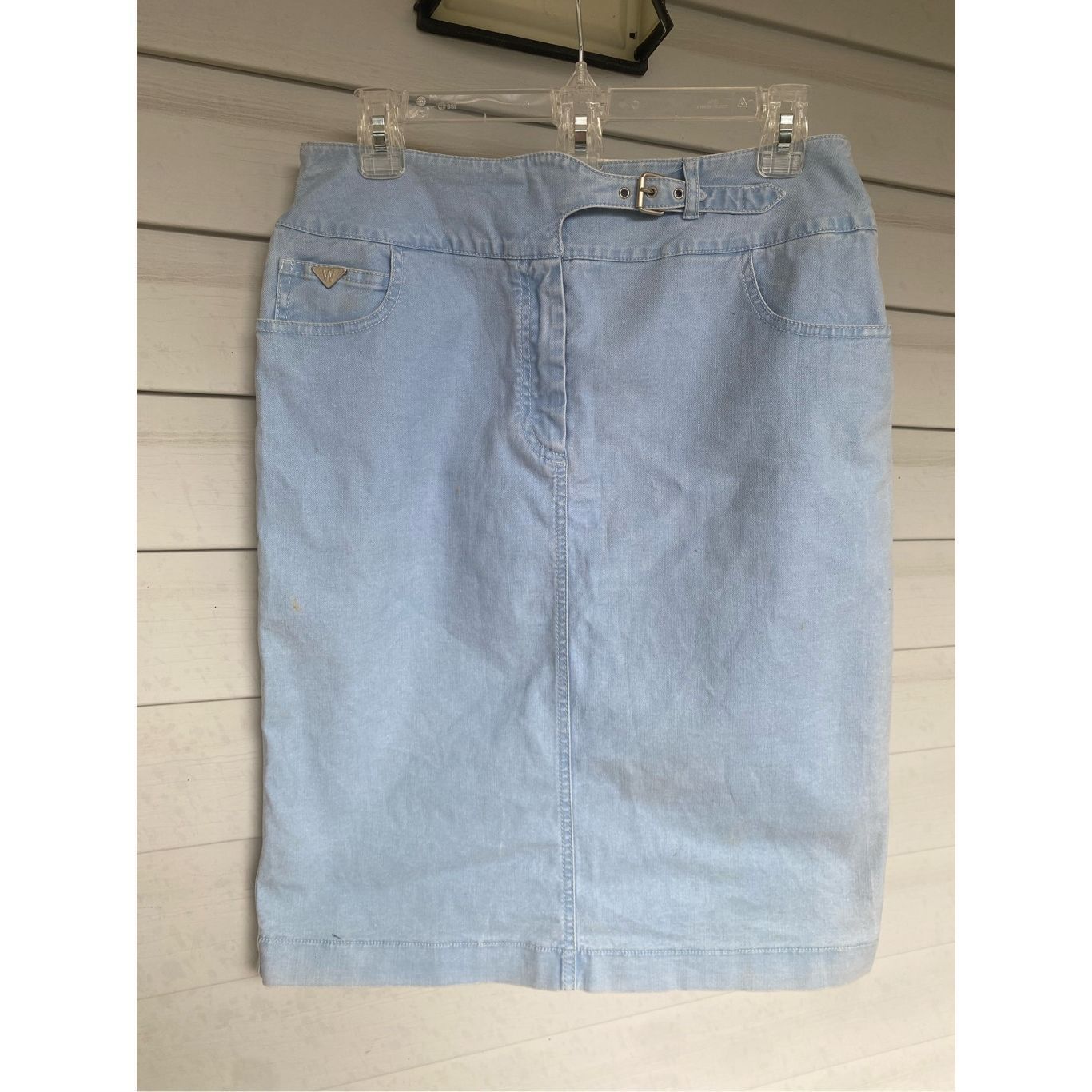 Max Mara Weekend Light Blue Denim Cotton Blend Washed Denim Midi Skirt Size 10