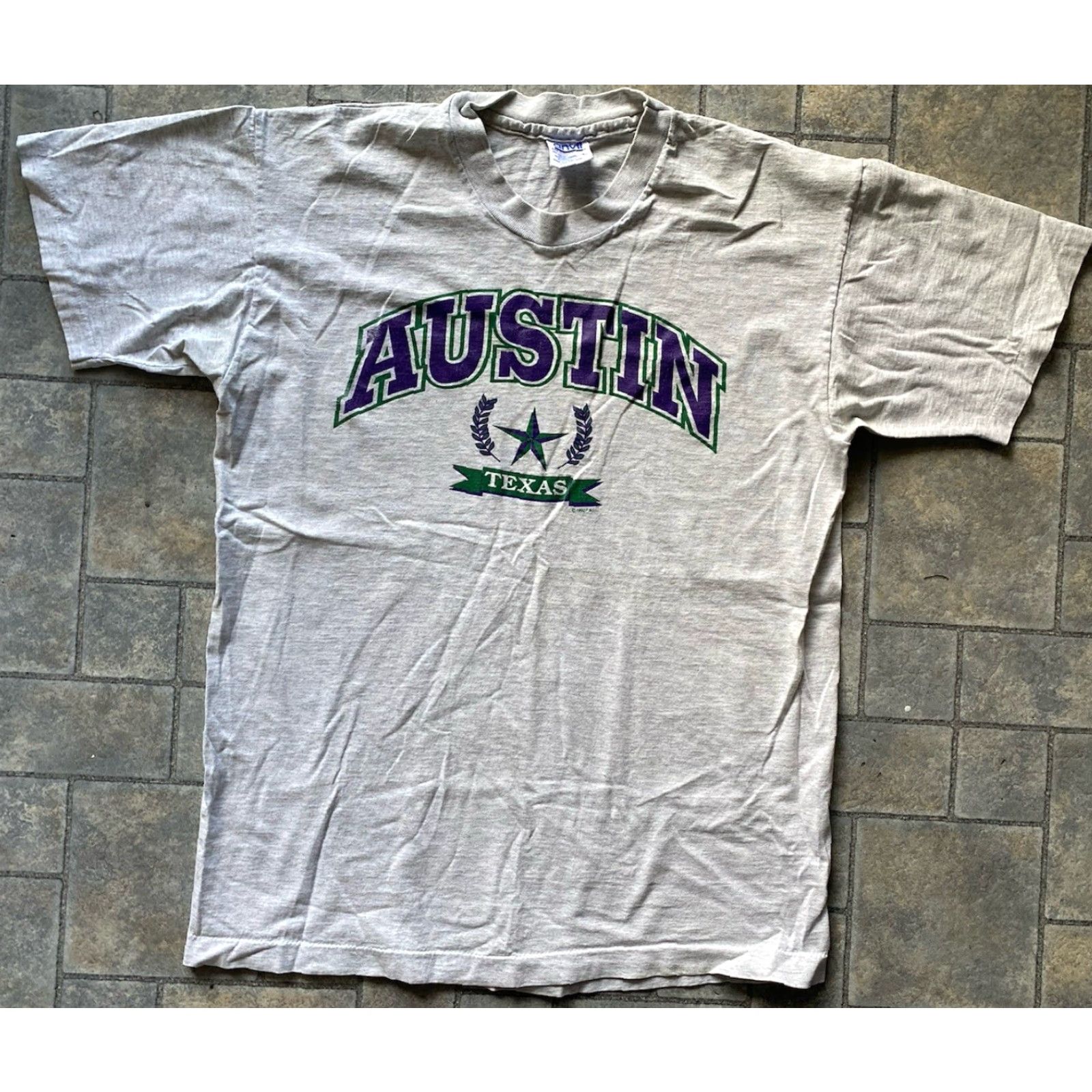 Anvil VINTAGE Anvil T-Shirt Gray Short Sleeve 1992 Men L Austin Texas Shirt Womens? No, Men. Size US L / EU 52-54 / 3 - 2 Thumbnail