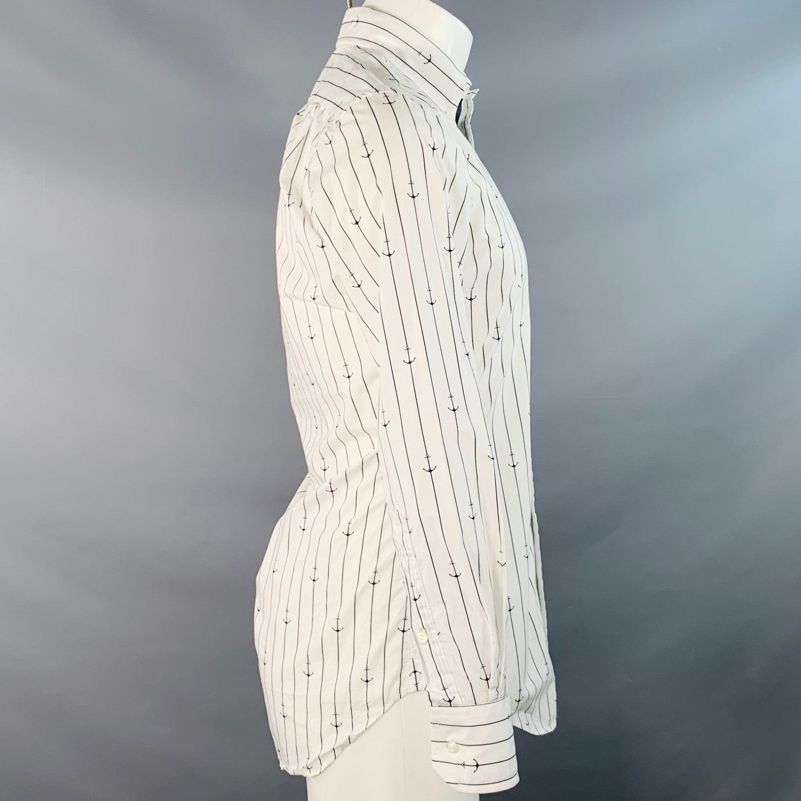 Thom Browne White Navy Nautical Pinstripe Cotton One Pocket Shirt Size US S / EU 44-46 / 1 - 3 Thumbnail