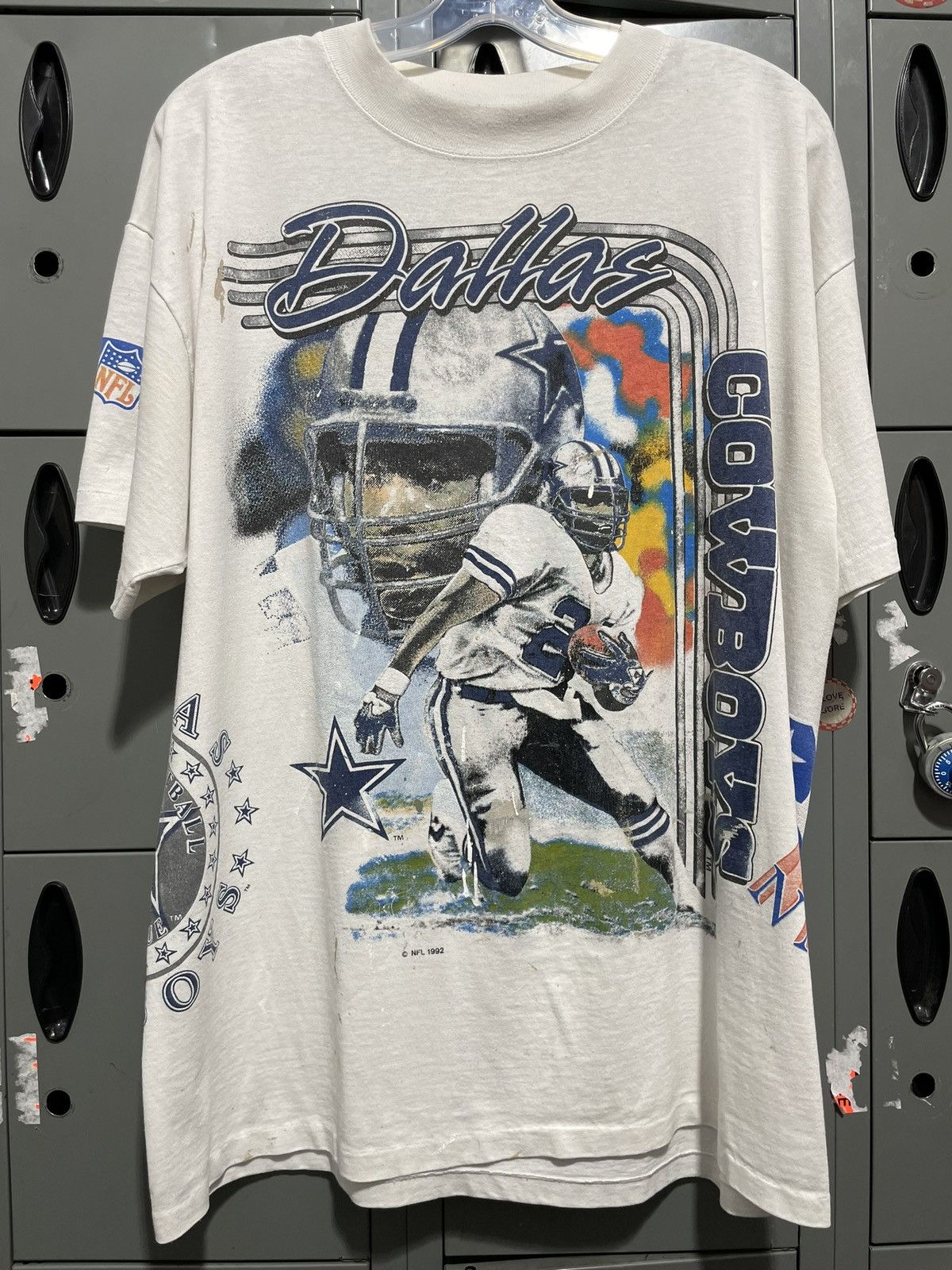 image of 1992 Dallas Cowboys Nfl 90's Football Mega Print Graphic Rb in White, Men's (Size XL)