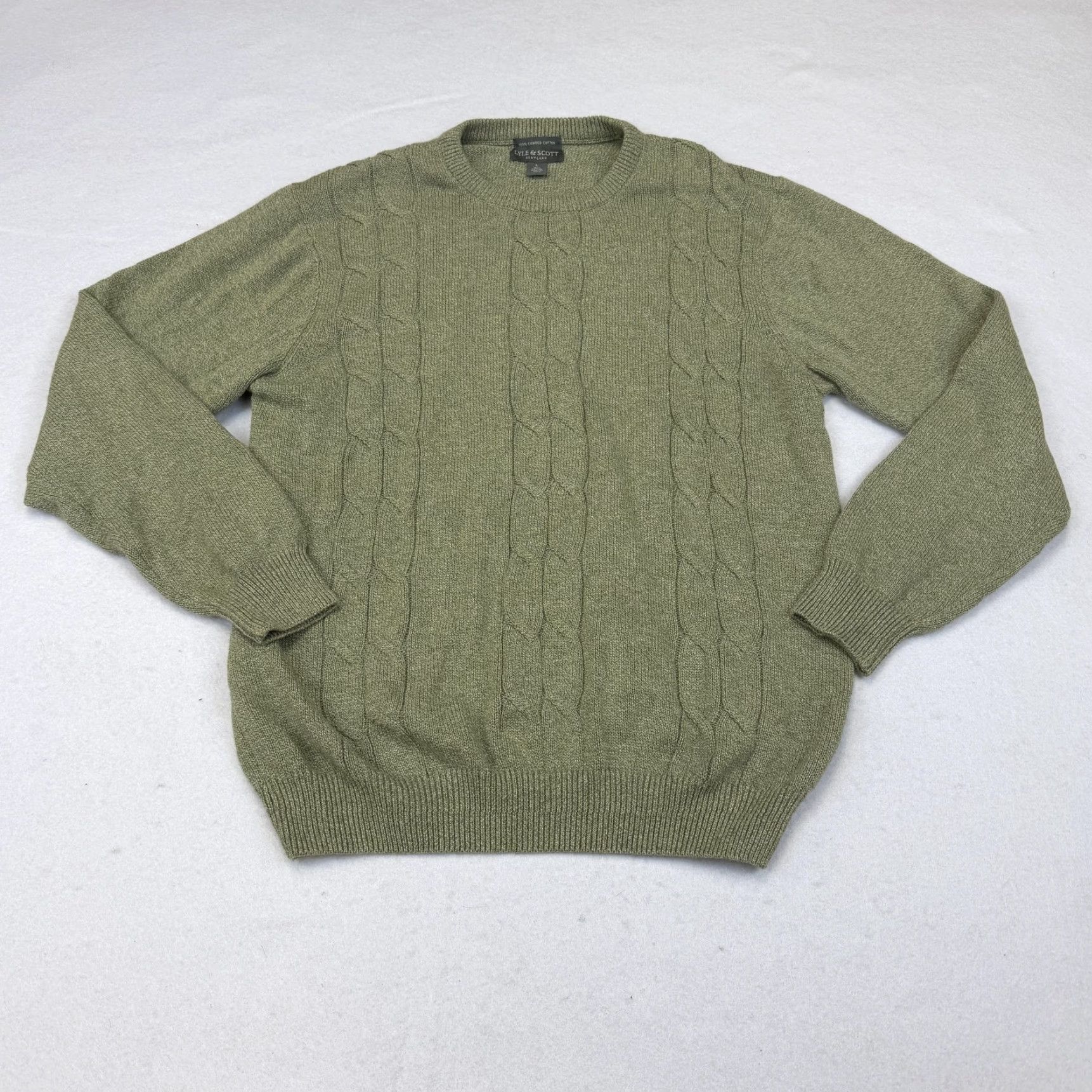 Lyle & Scott VINTAGE Lyle & Scott Sweater Mens Large Green Cable-Knit Cotton Crewneck Pullover Size US L / EU 52-54 / 3 - 2 Thumbnail