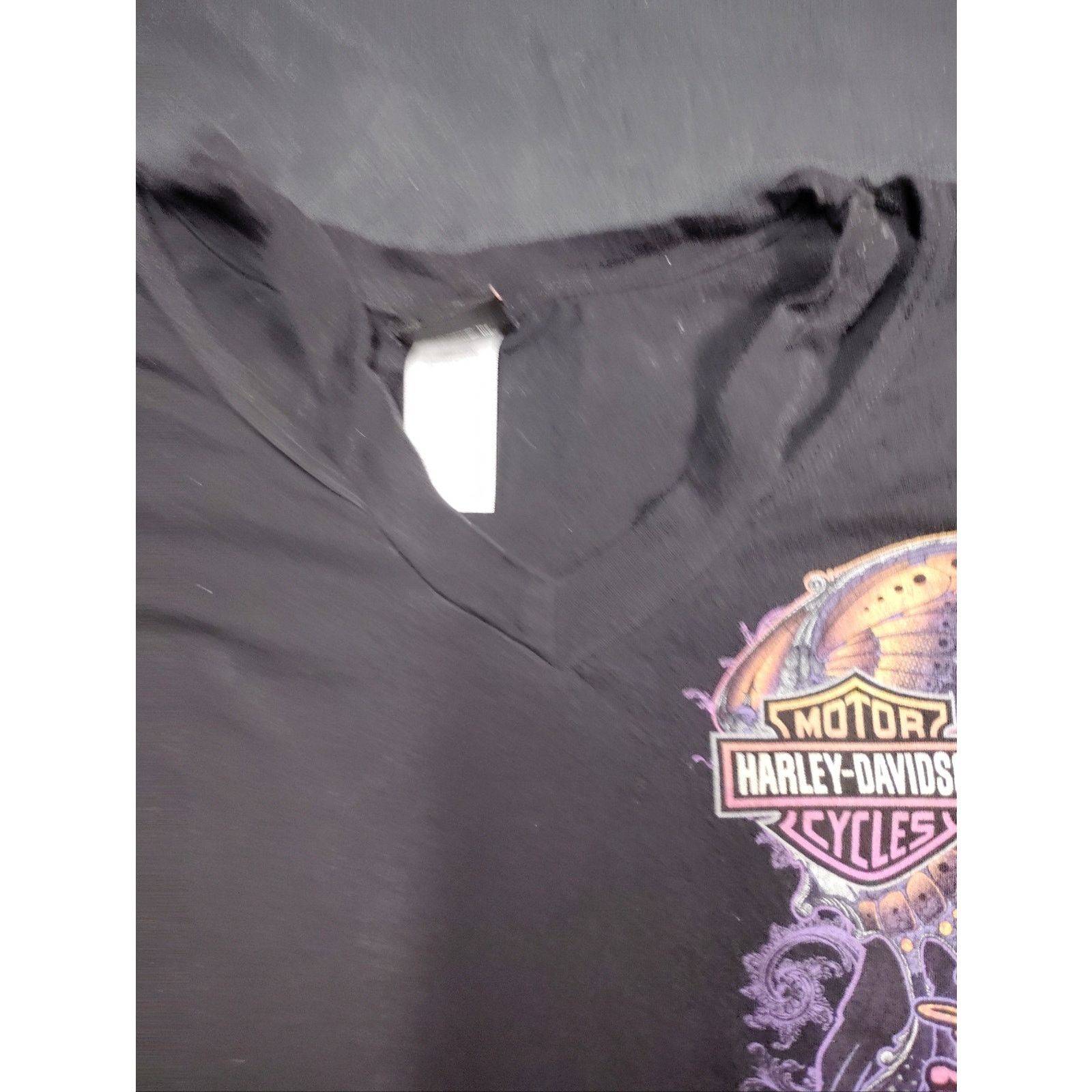 Harley Davidson Harley-Davidson Black V-Neck Cutout Tee with Purple Graphic Size S / US 4 / IT 40 - 2 Thumbnail