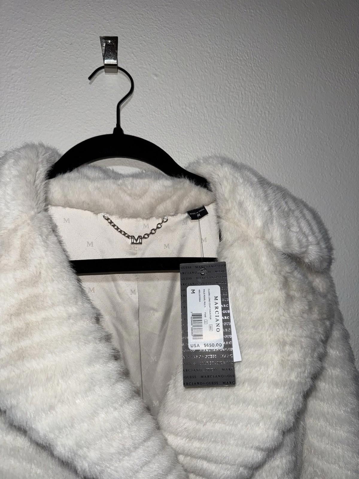 Georges Marciano $650 MARCIANO CLAIRE LONG FAUX FUR WOMENS COAT MEDIUM IVORY Size M / US 6-8 / IT 42-44 - 2 Thumbnail