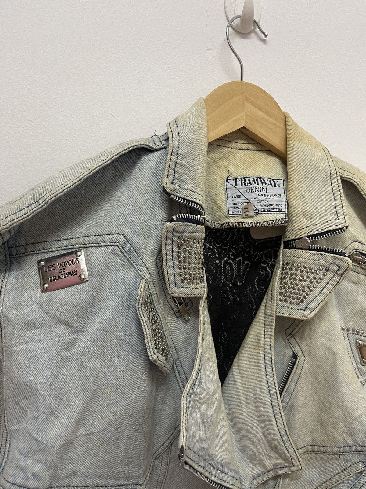 Designer × Vintage VINTAGE DISTRESSED DENIM TRAMWAY CROP JACKET FRANCE Size XS / US 0-2 / IT 36-38 - 5 Thumbnail