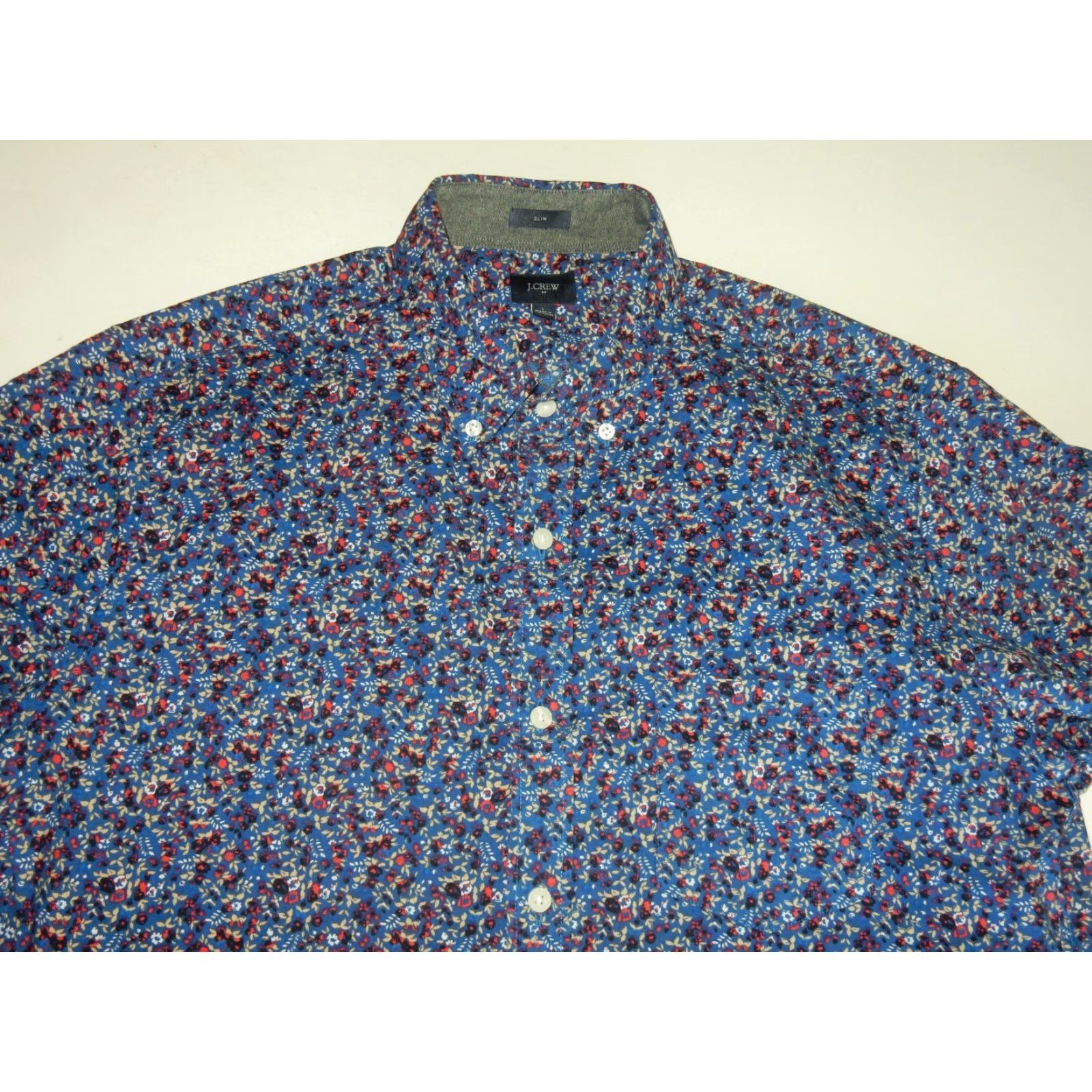 J.Crew J.CREW Men's Floral Short Sleeve Button-Up Shirt Size L Slim Blue Size US L / EU 52-54 / 3 - 2 Thumbnail