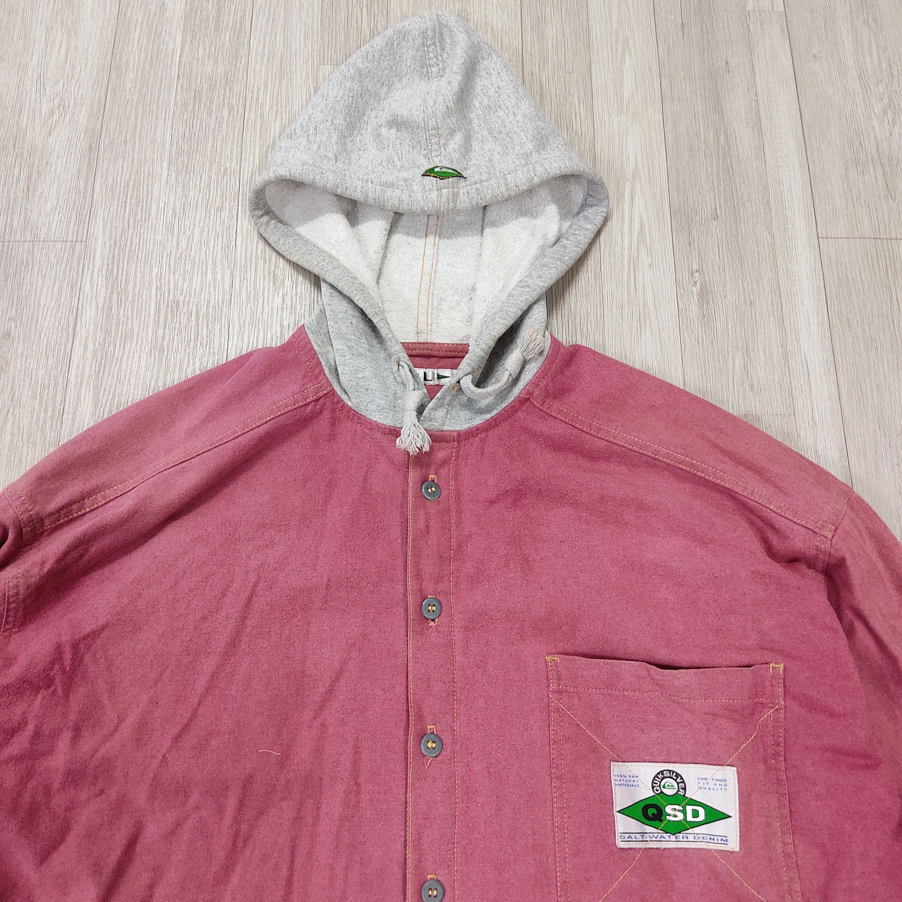 Quiksilver × Vintage Vtg 90s QUICKSILVER Salt-Water Denim Hooded Shirt Jacket Size US L / EU 52-54 / 3 - 4 Thumbnail