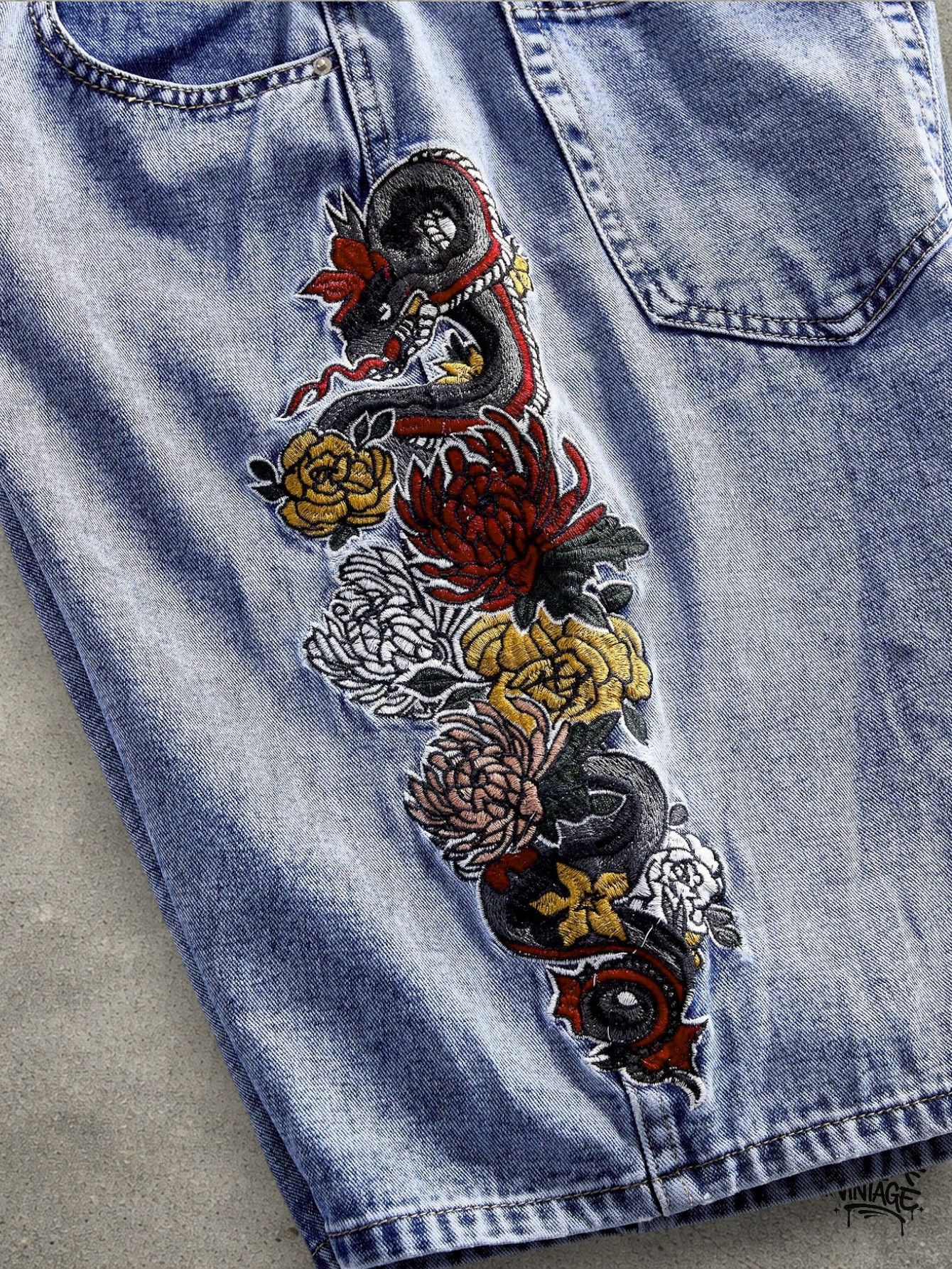 Vintage Floral jeans shorts Size US 32 / EU 48 - 2 Thumbnail