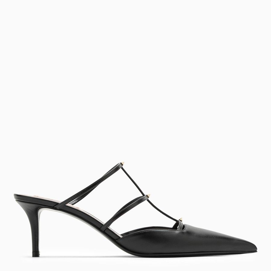 Valentino o1d2blof1024 Leather High Mules in Black Size US 6 / IT 36 - 1 Thumbnail