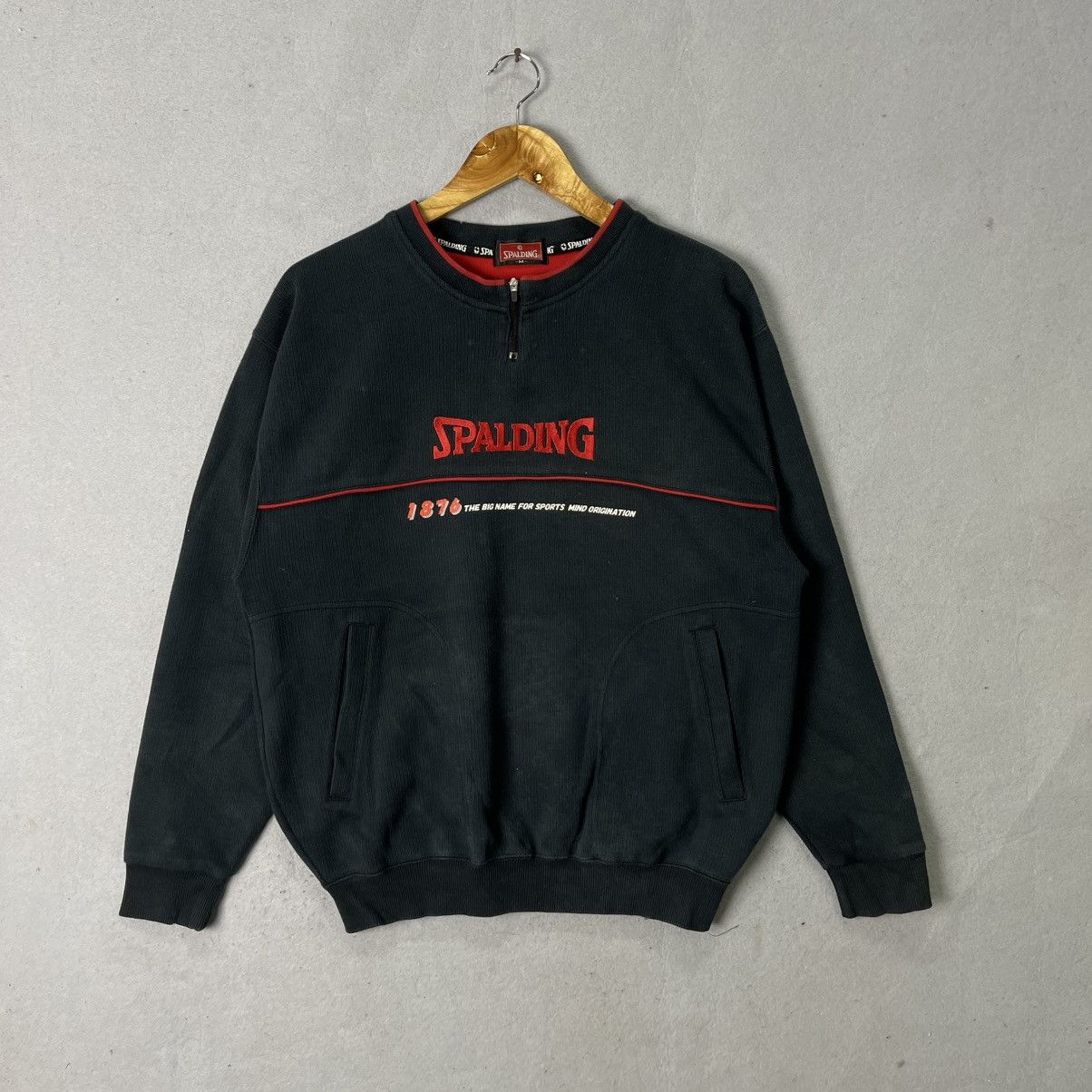 Spalding Spalding Half Zip Sweatshirt Black Red Size M Vintage Size US M / EU 48-50 / 2 - 1 Thumbnail