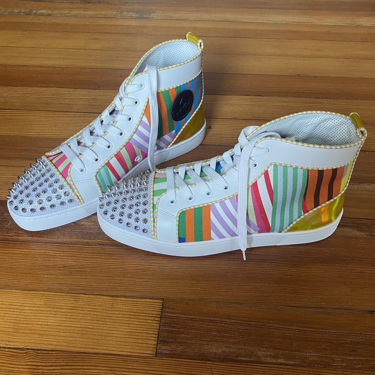 Christian Louboutin Louboutin High-Top Striped Red Bottom Sneakers Size US 10.5 / EU 43-44 - 2 Thumbnail