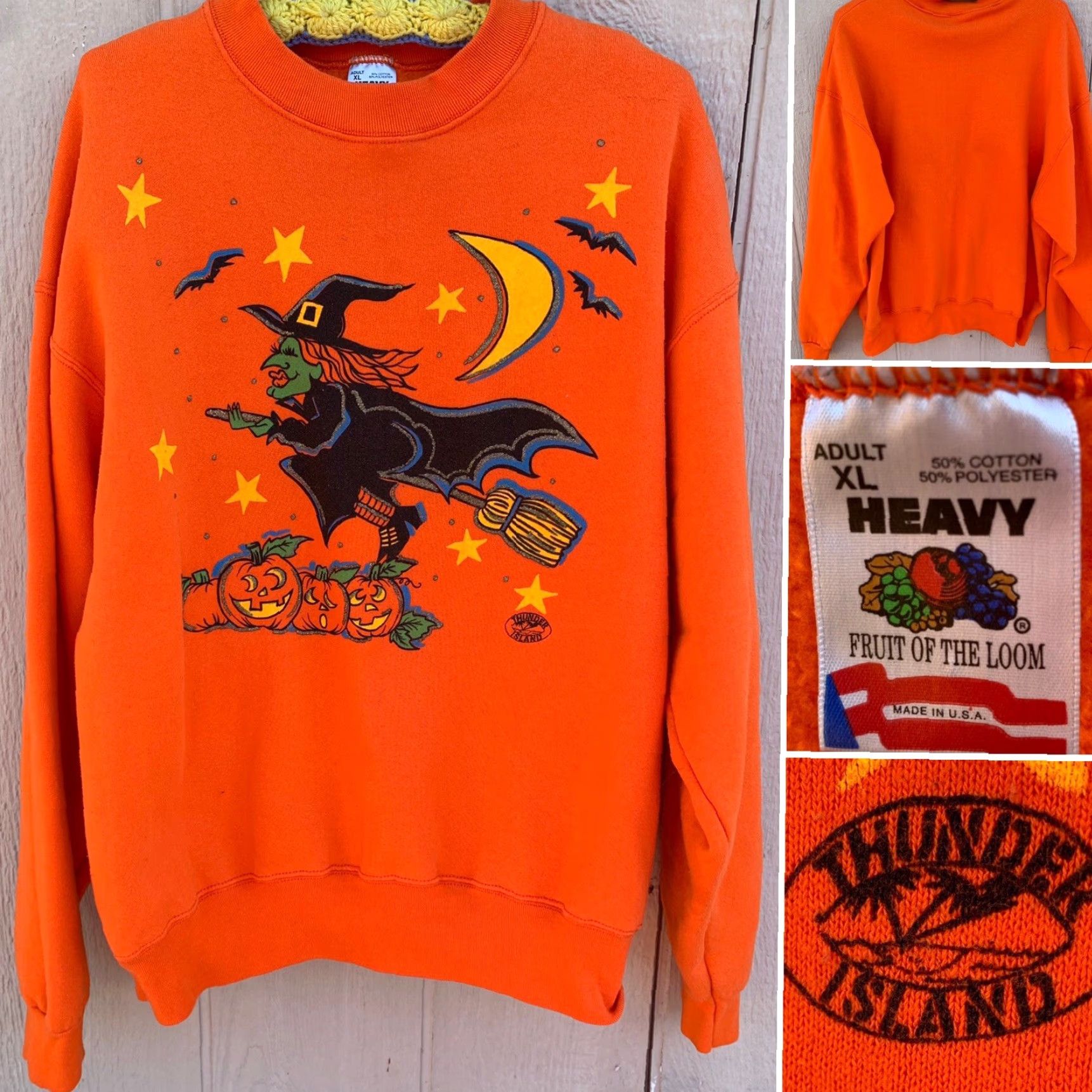 Fruit Of The Loom VINTAGE Fruit of the Loom Sweatshirt Halloween Witch Pumpkins 90s Graphic Print Pullover Long Sleeve Orange XL Unisex Adults Size US XL / EU 56 / 4 - 2 Thumbnail