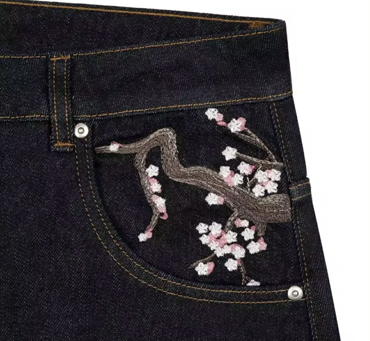 Other Y2K Baggy jeans Cherry Blossom Selvedge Embroidery Denim Size 25" / US 0 / IT 36 - 3 Thumbnail