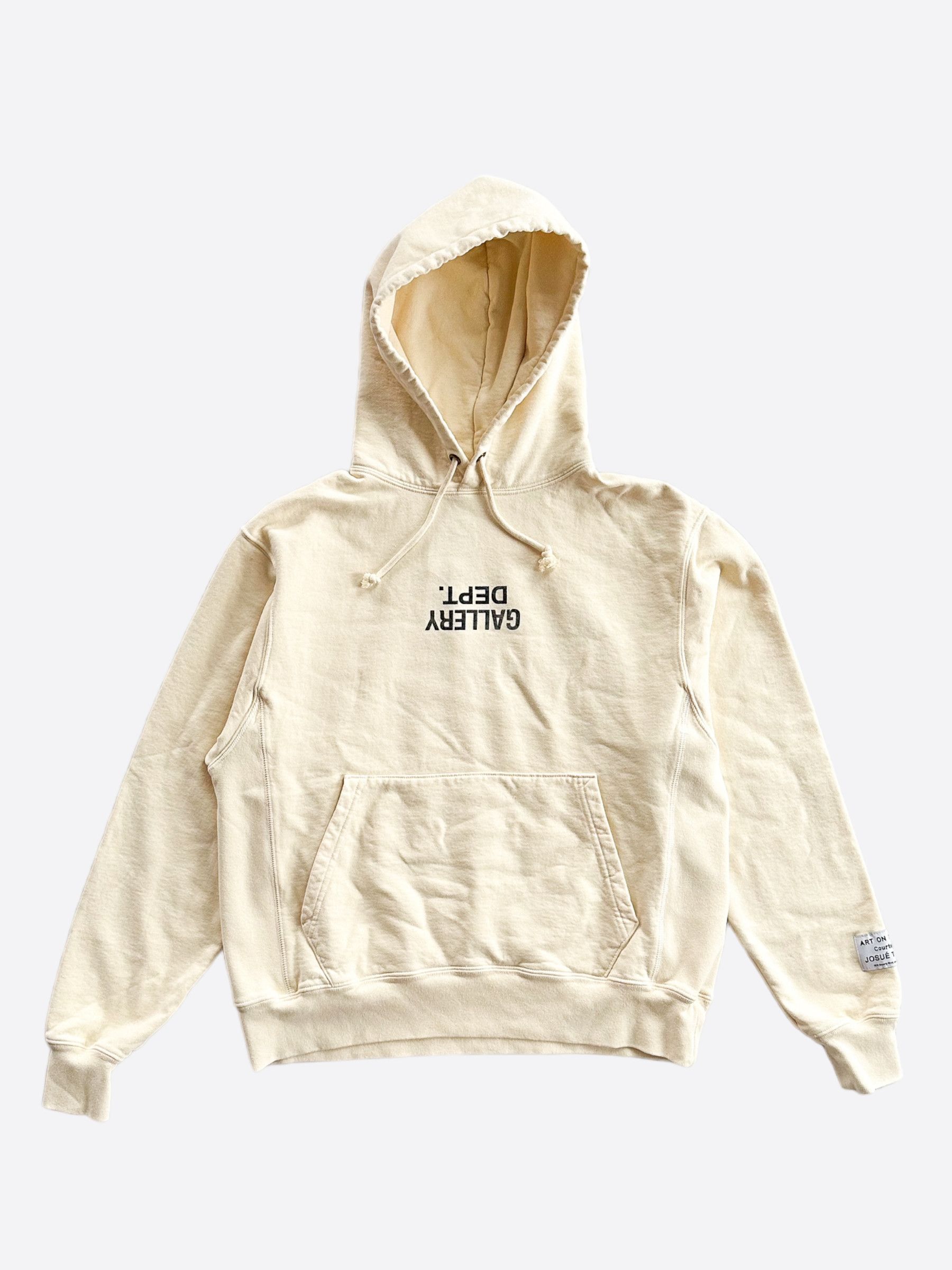 image of Gallery Dept Tan Upside Down Logo Hoodie, Men's (Size Medium)