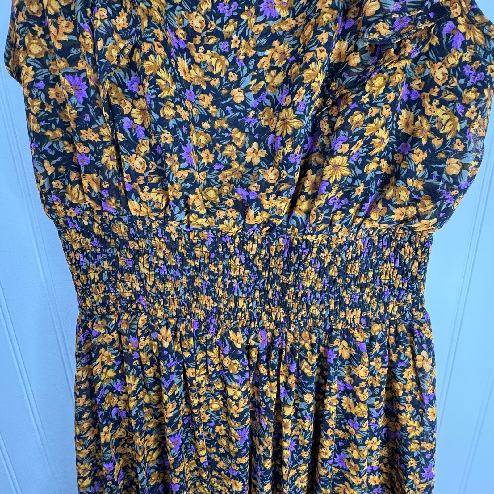 Other Lulus Evalina Mustard Floral Print Mock Neck Midi Dress Size S / US 4 / IT 40 - 14 Thumbnail