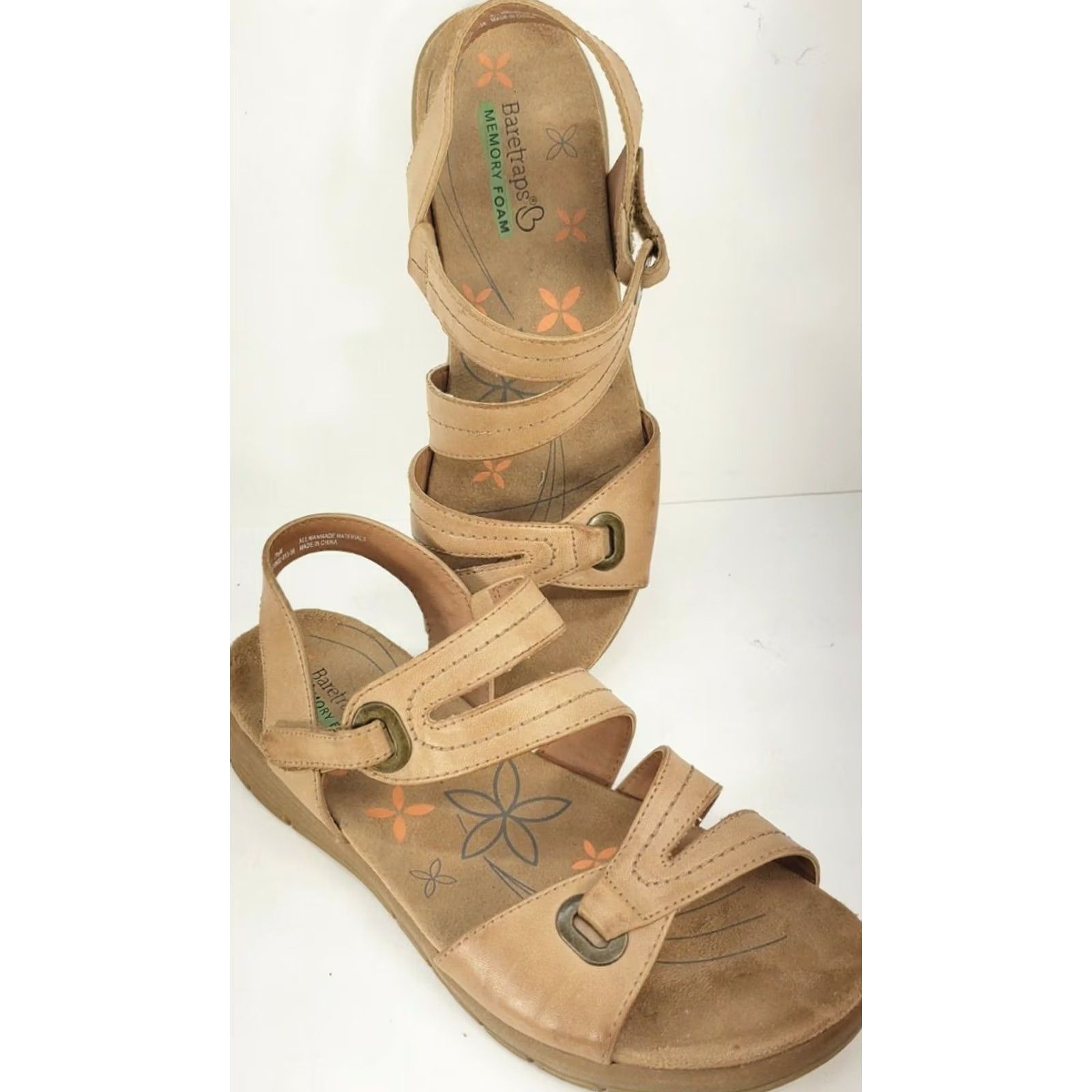 Vintage Baretraps Cindy Slingback Strappy Sandals Women’s 7.5M Tan Faux Leather Flats Size US 8 / IT 38 - 2 Thumbnail