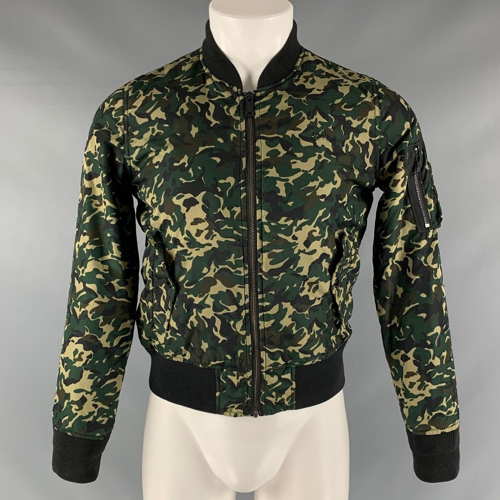 Schott SCHOTT Size M Green Camo Polyester Bomber Jacket Size US M / EU 48-50 / 2 - 1 Thumbnail