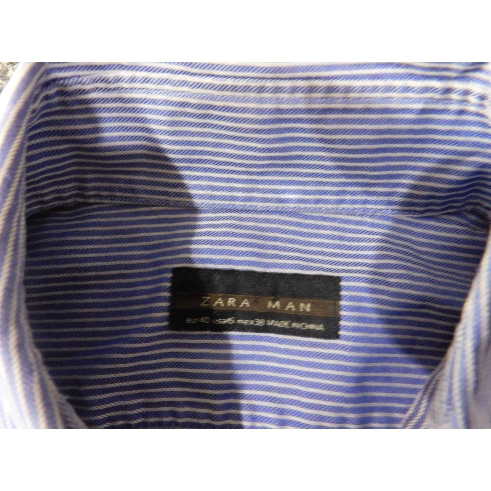 Zara Zara Mens Shirt 15 Blue Regular Striped Button-Up City Modern Dress Slim Knit Cotton Long Sleeve Button-Down Collar Mens Size 40R - 4 Thumbnail