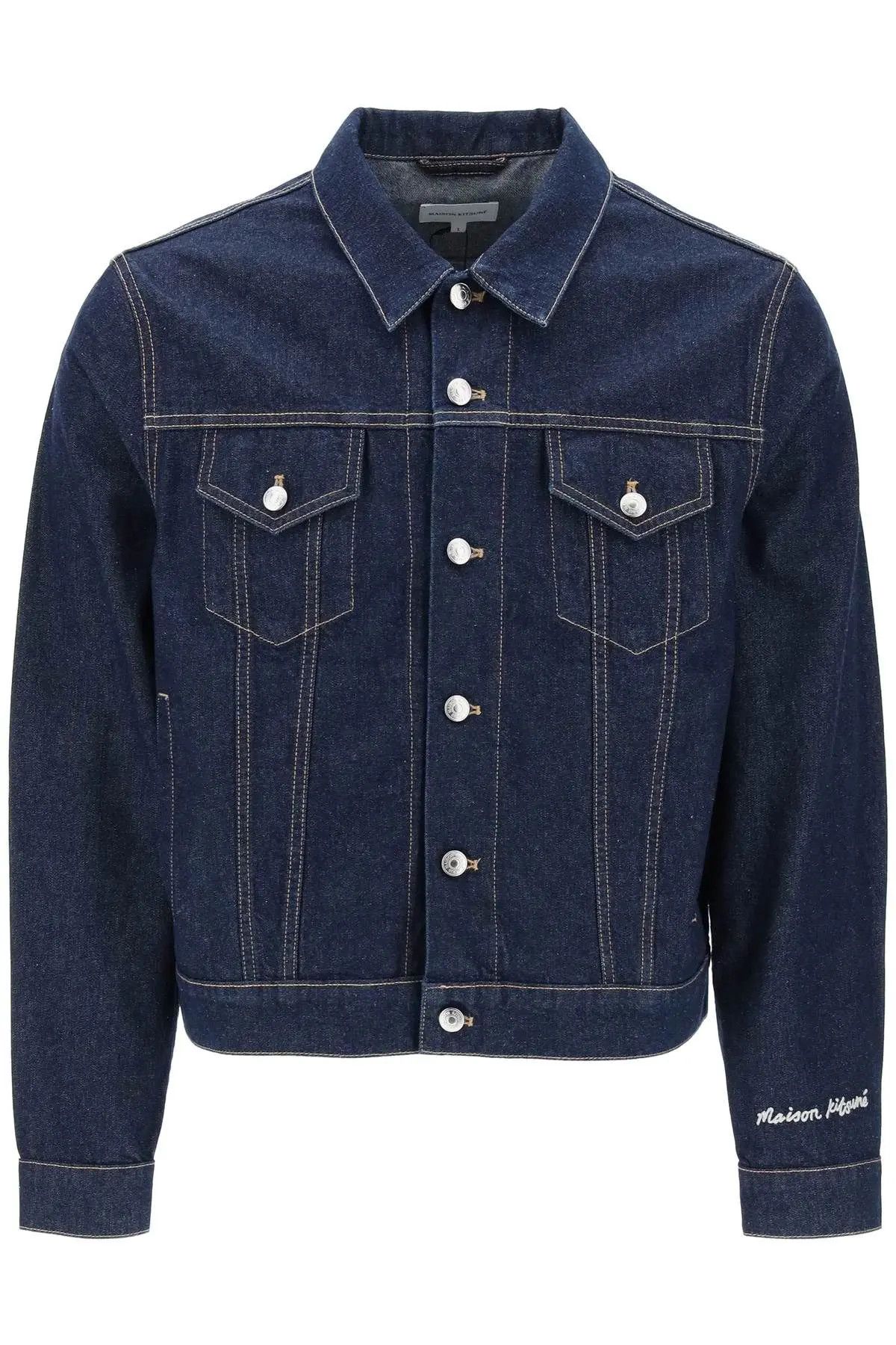 image of Maison Kitsune O1S22I1N0324 Light Denim Jacket In Blue, Men's (Size Small)