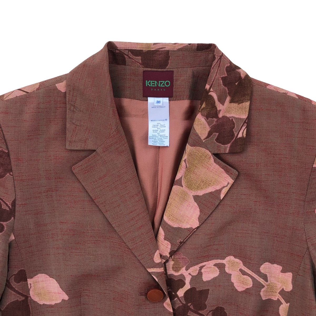 Kenzo KENZO Paris Brown Floral Pattern Rayon Suit Blazer / Jacket Size M / US 6-8 / IT 42-44 - 15 Thumbnail