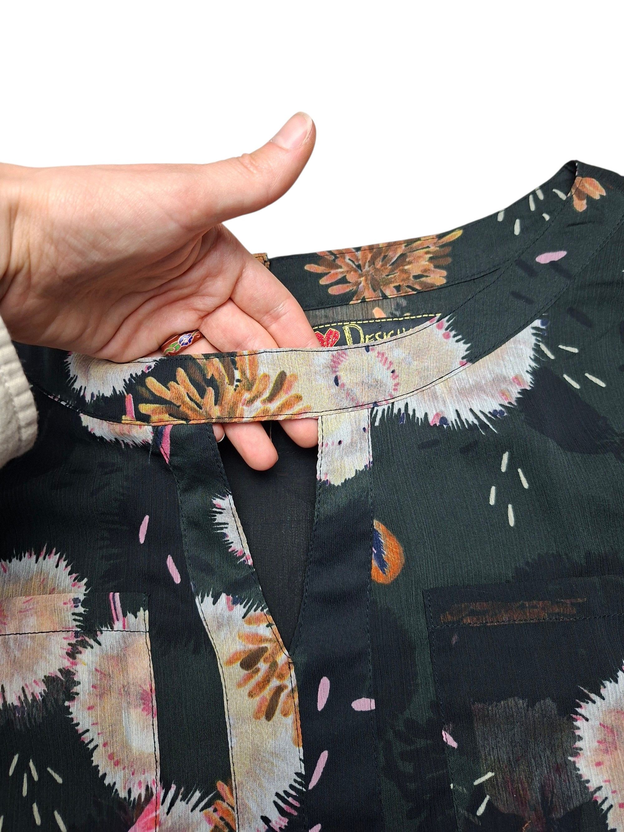 Desigual DESIGUAL Black Floral Blouse XL Long Sleeve Size XL / US 12-14 / IT 48-50 - 3 Thumbnail