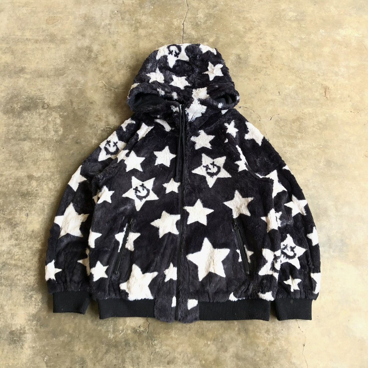 2000s World Love Smile & Stars Flecee Reversible Zip Lgb