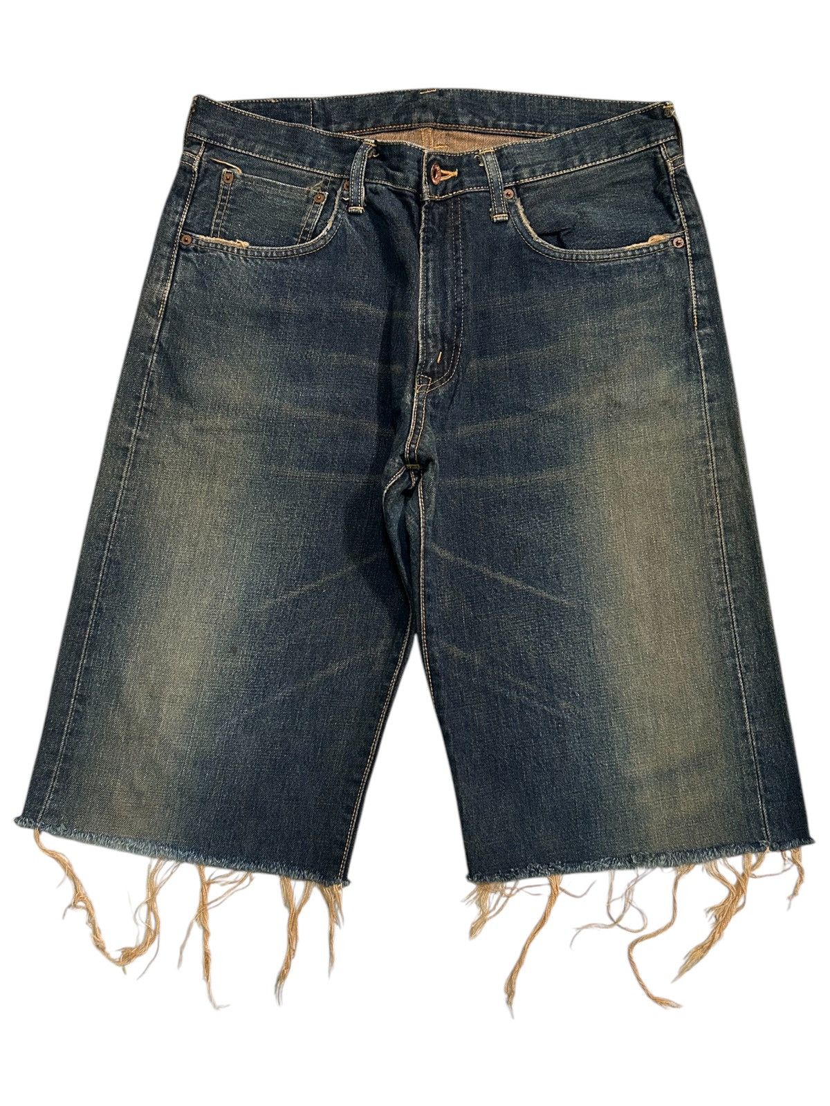 Japanese Brand × Kapital × Vintage Edwin Selvedge Rusty Distressed Short Denim jeans Size US 33 - 1 Thumbnail
