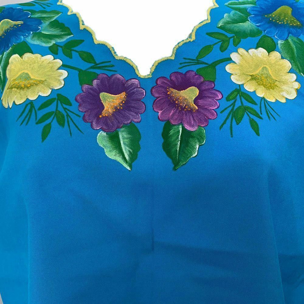 Designer Used Blue Hand Made Hand Painted Blouse XL Size XL / US 12-14 / IT 48-50 - 2 Thumbnail