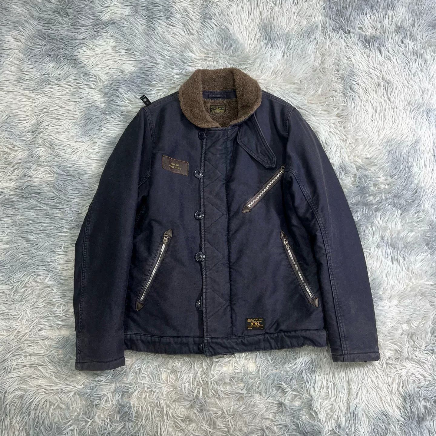 WTAPS Black Jacket with Brown Fur Collar