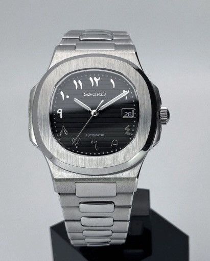 Seiko Mod Nautilus Black Arabic Dial Steel Watch NH35 41mm