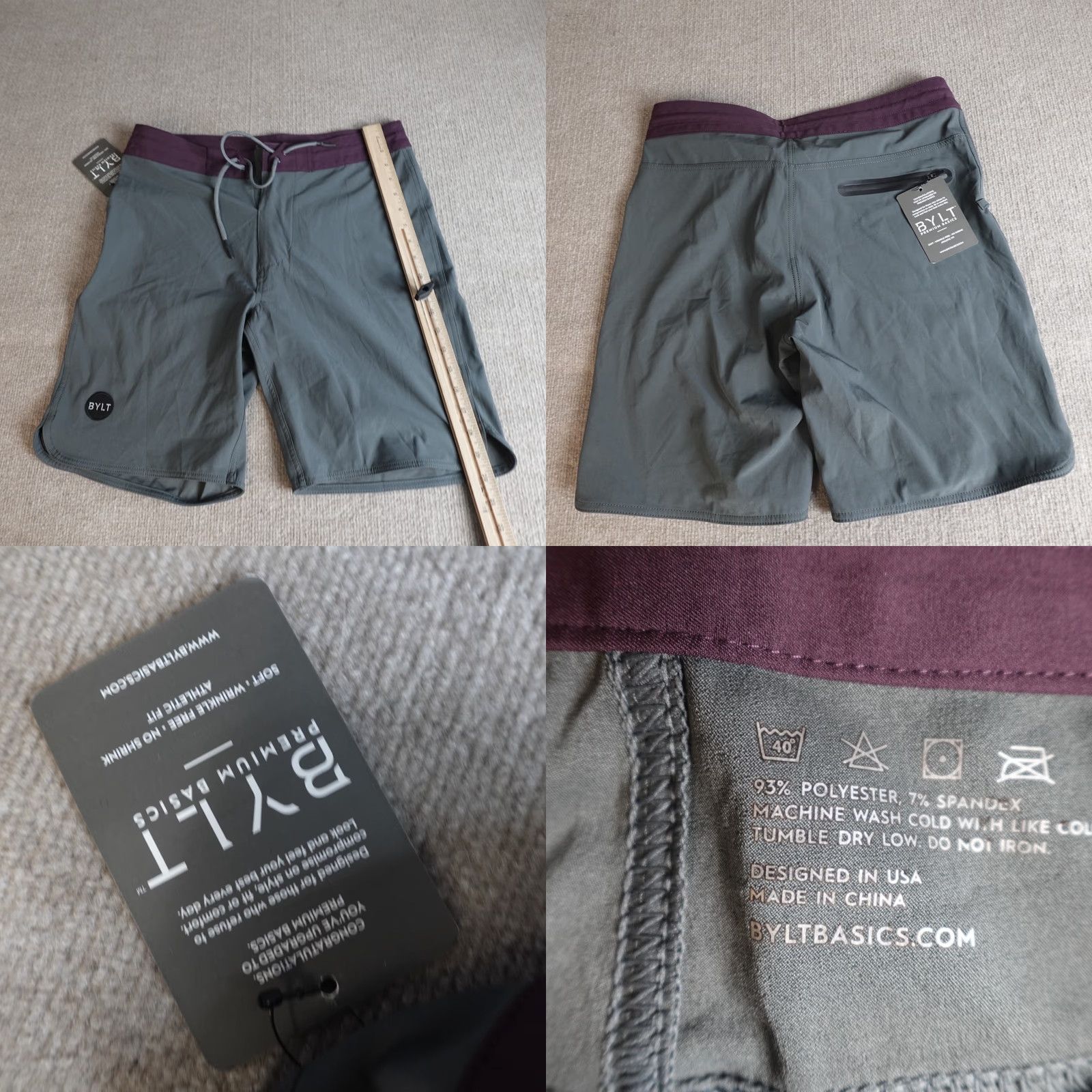 Vintage Bylt Mens Shorts Board Shorts Medium Gray Solid Drawstring NEW Size US 31 - 8 Thumbnail