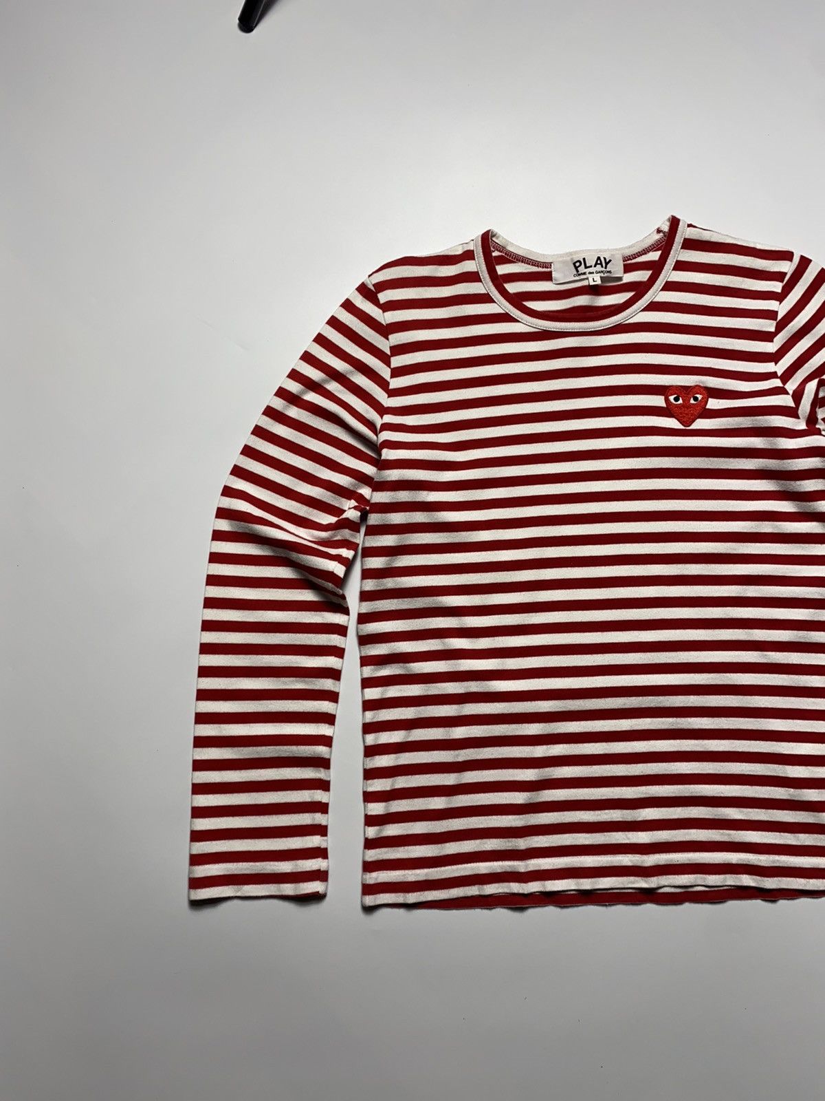 Comme des Garcons × Comme des Garcons PLAY × Japanese Brand Comme Des Garçons Play Striped Logo Long Sleeve Shirt Size L / US 10 / IT 46 - 2 Thumbnail