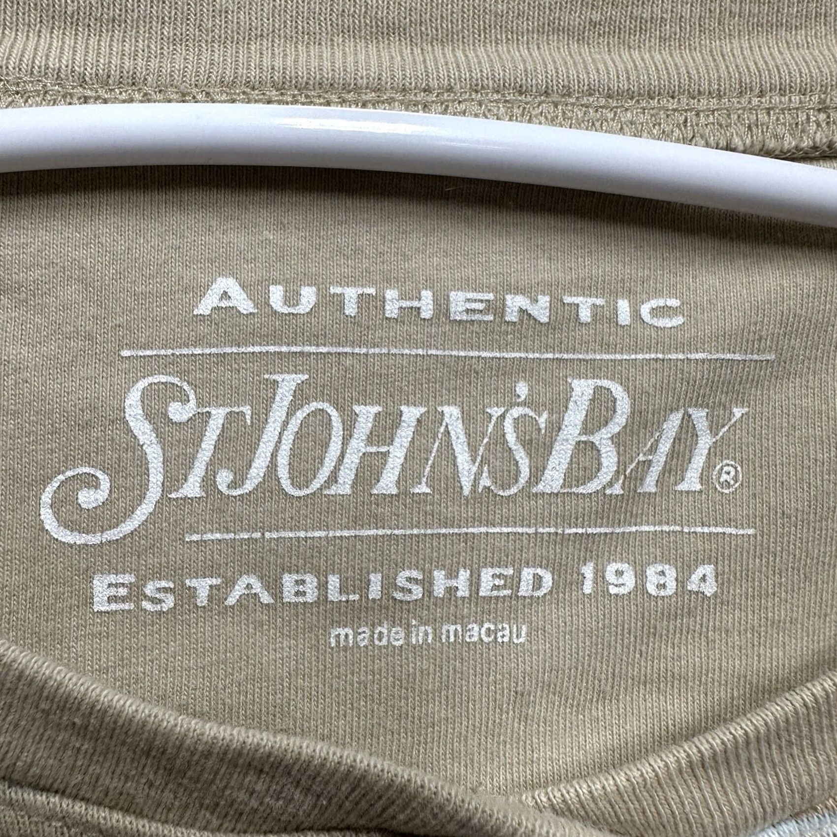 Vintage St. John's Bay Shirt Womens Medium Beige Striped Henley Short Sleeve GUC - 2 Button Casual Jersey Cotton 100% Size M / US 6-8 / IT 42-44 - 4 Thumbnail