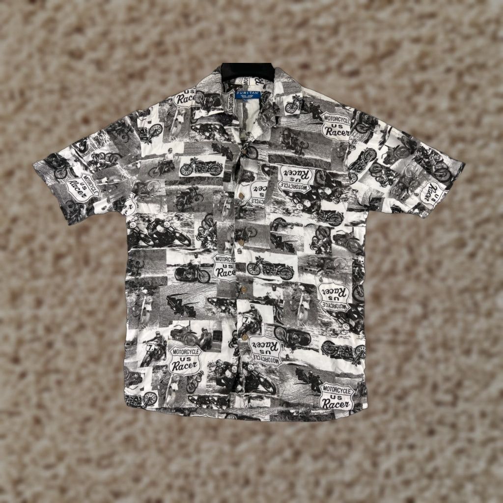 Vintage Puritan Shirt Mens Medium Black White Hawaiian Pattern Shirt Button-Up Casual Size US M / EU 48-50 / 2 - 1 Thumbnail