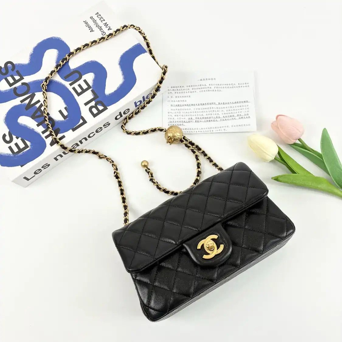 Chanel Classic Flap Mini Black Sheepskin Quilted Flap Bag Chain Bag Shoulder Gol, Women's