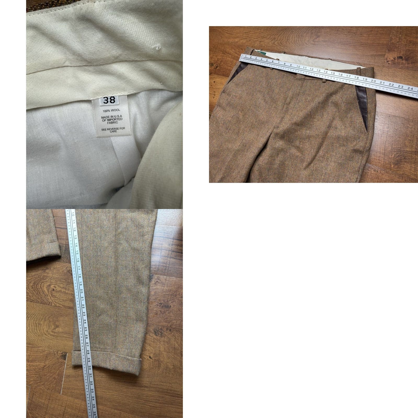 Orvis VINTAGE Orvis Mens Pants 38x30 Wool Tweed Suede Trim Herringbone 90s Chino/Cuffed Brown Mens Size US 38 / EU 54 - 8 Thumbnail