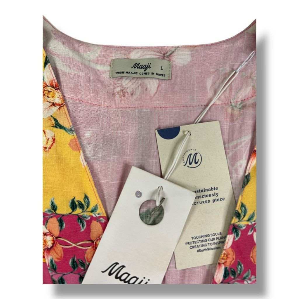 Other Maaji Botany Joy Kaftan Floral Pink Yellow Dress Bell Sleeve Size Large Size L / US 10 / IT 46 - 3 Thumbnail