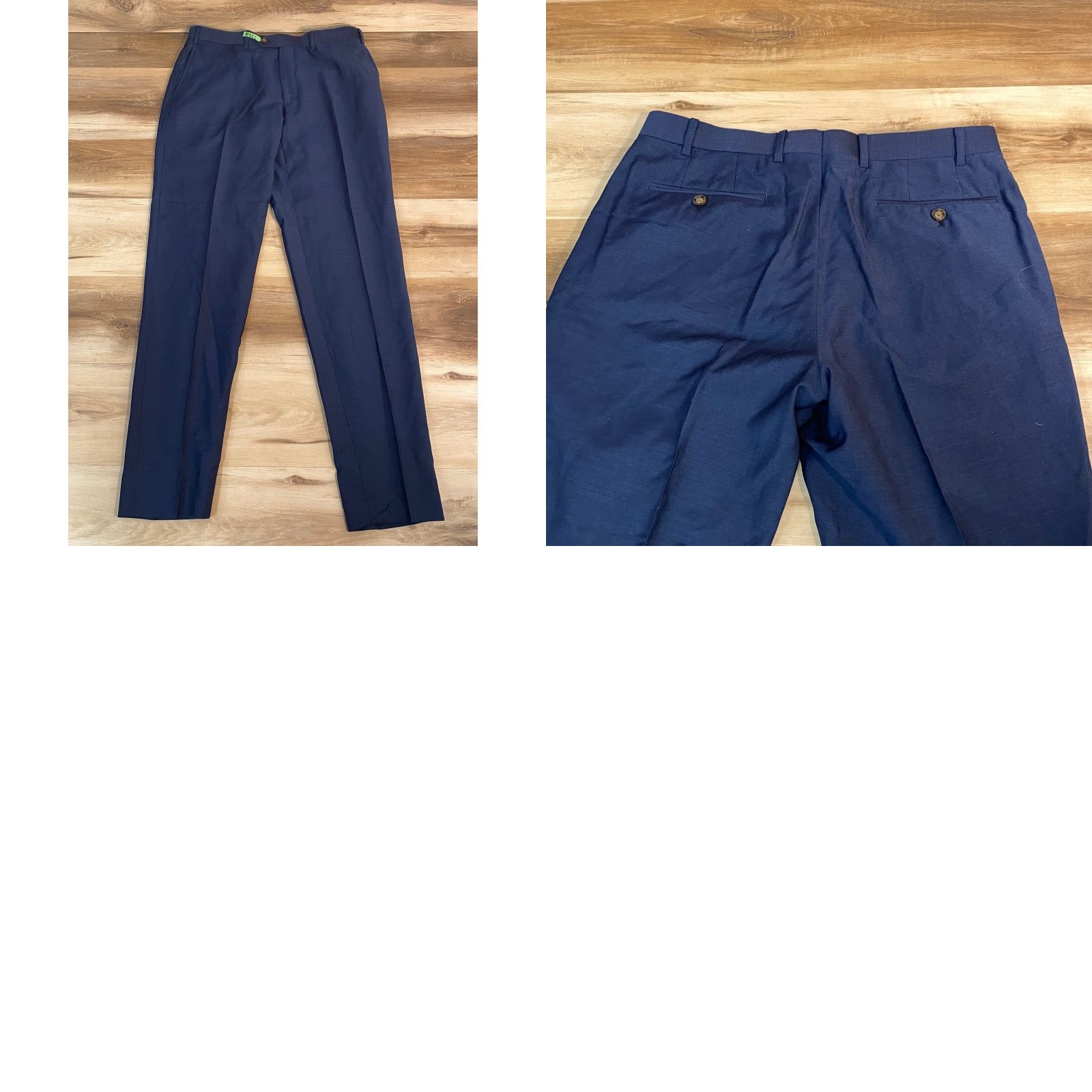 Vintage Indochino Dress Pants Men 34x33 Newbury Navy Blue Wool Trousers Slim Flat Front Business Formal Wedding Size US 34 / EU 50 - 8 Thumbnail