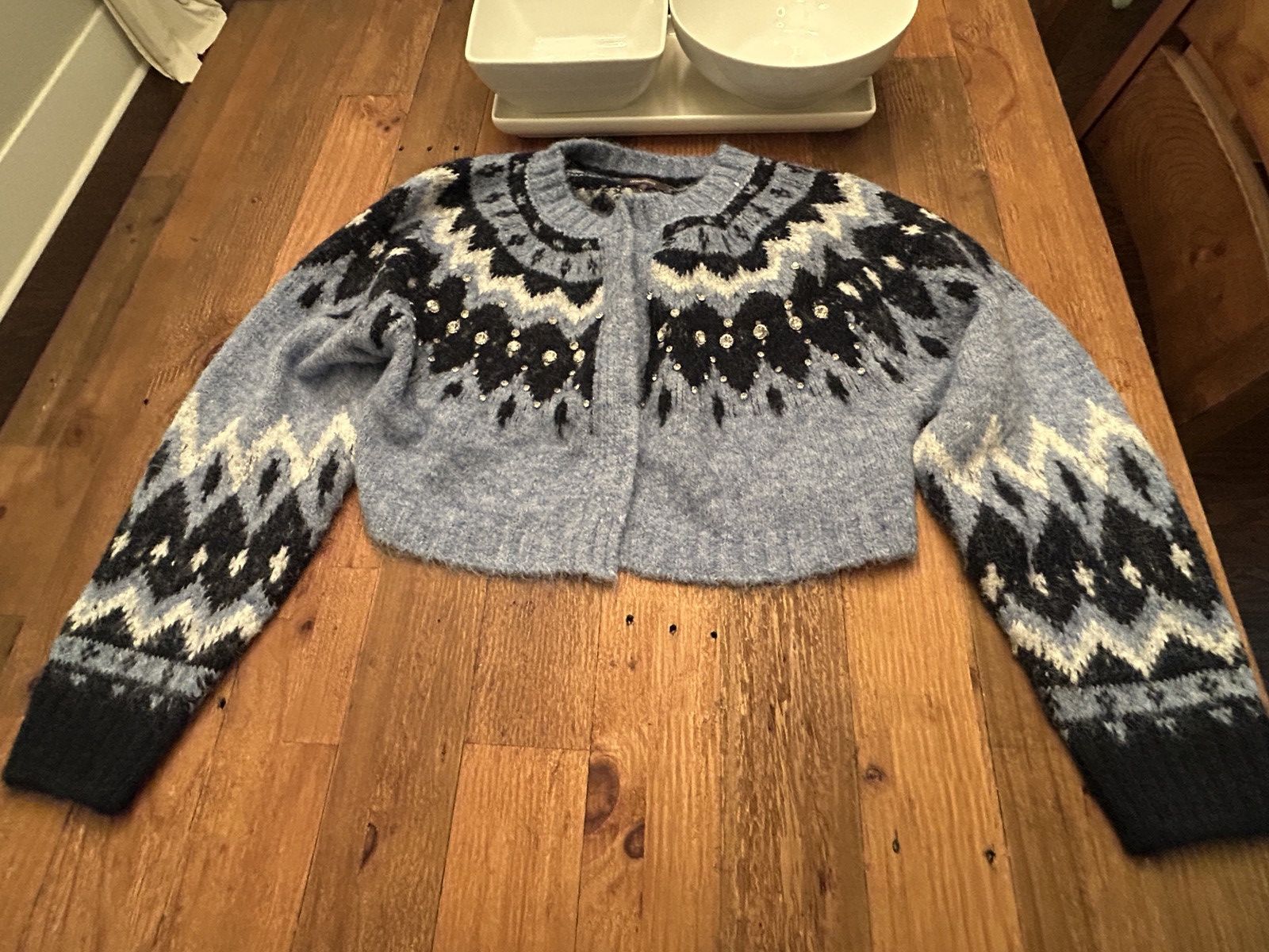 Anthropologie Anthropologie Blue Bling Fair Isle Cropped Sweater Rhineston Size ONE SIZE - 2 Thumbnail