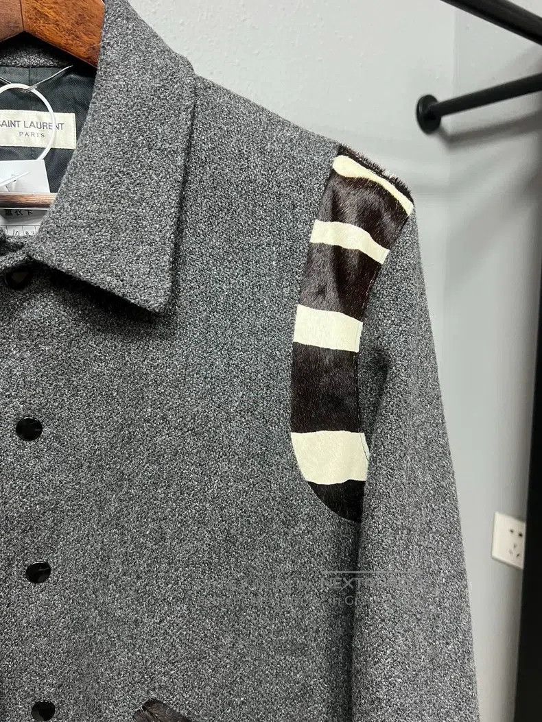 Saint Laurent Paris Saint Laurent Paris Grey Horsehair Patchwork Baseball Jack Size US M / EU 48-50 / 2 - 3 Thumbnail