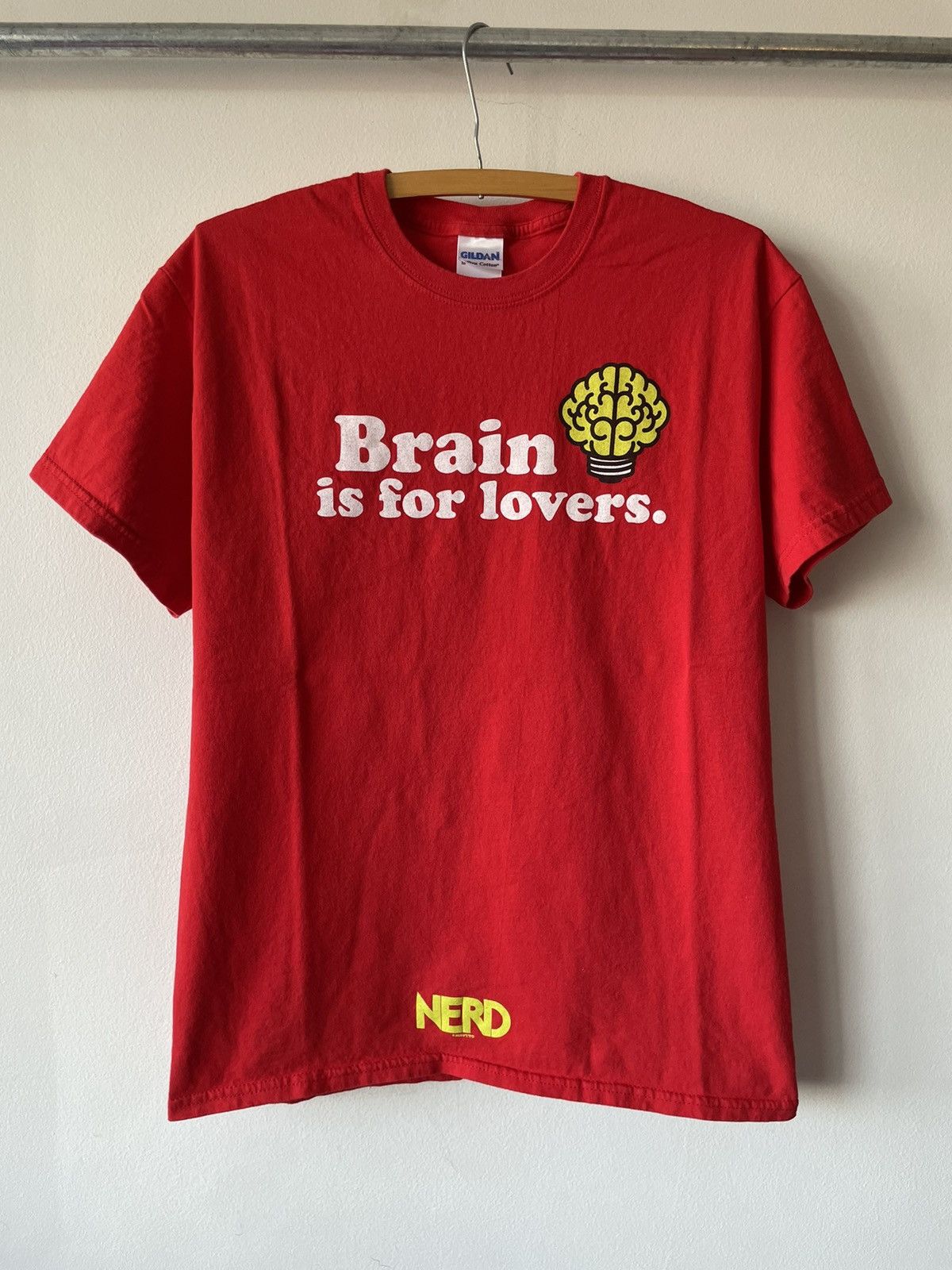 image of Archival Clothing x Gildan Archive 2008 Nerd Brain Is For Lovers Tee in Red, Men's (Size Medium)