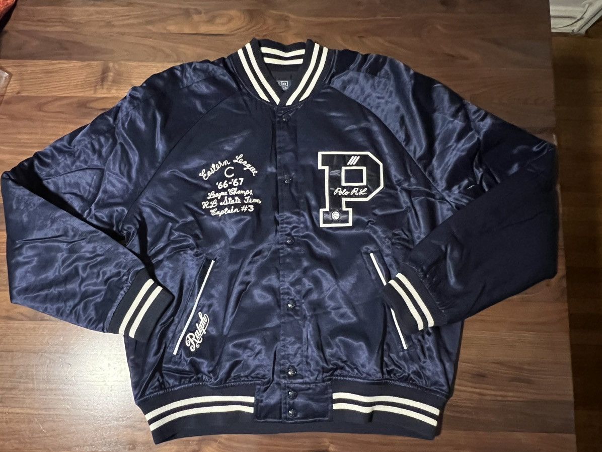 Polo Ralph Lauren Polo Ralph Lauren Satin Letterman Varisty Jacket Navy Large Size US L / EU 52-54 / 3 - 5 Thumbnail