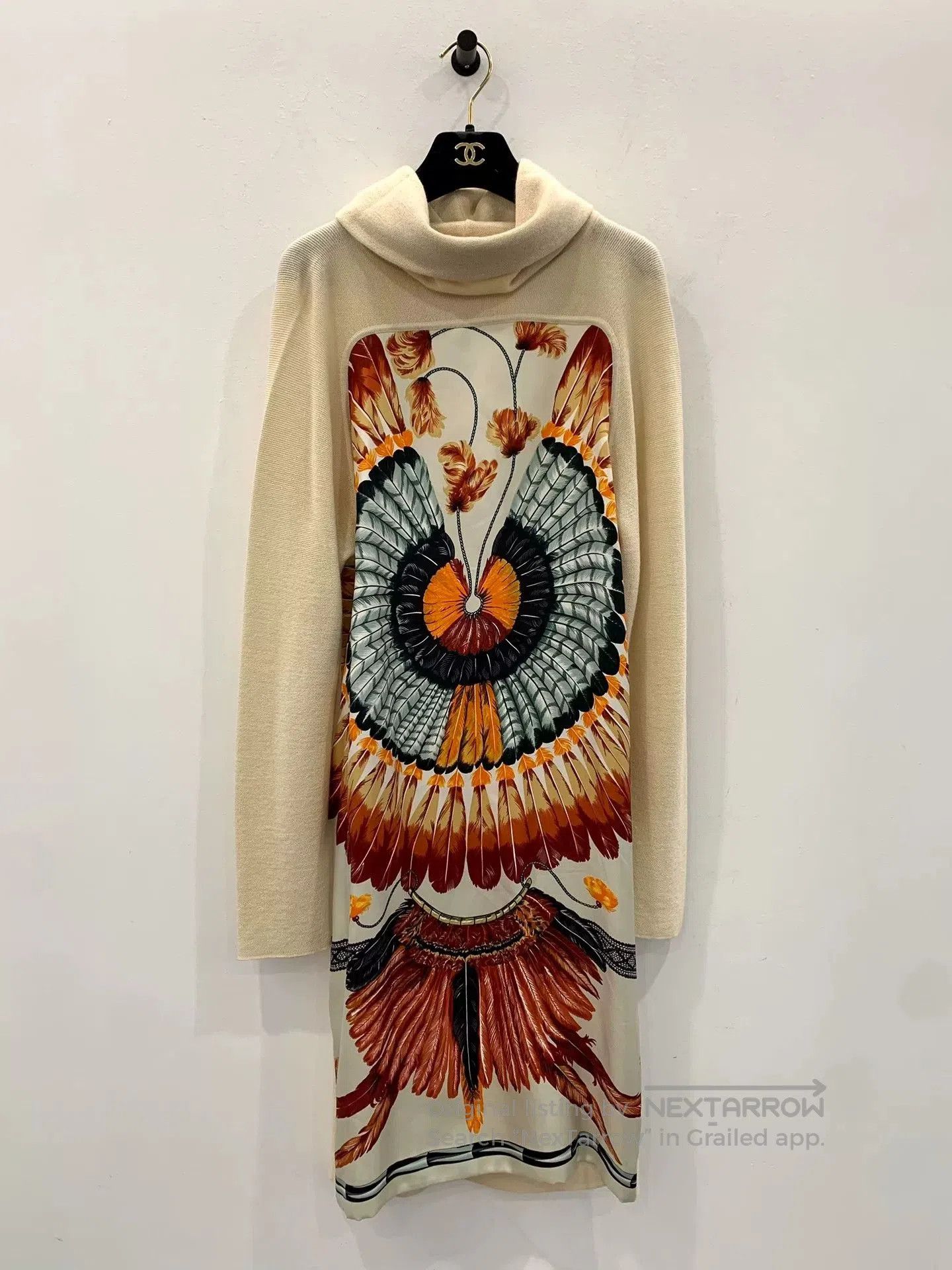 Hermes Hermes Silk Feather Print Wool Knit Dress. Size XXS / US 00 / IT 34 - 1 Thumbnail