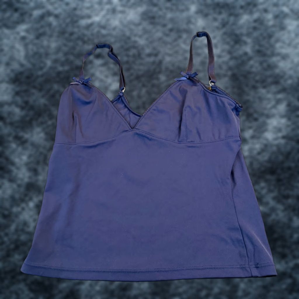 Vintage ESTPAC Camisole Navy Blue Lace Trim V-Neck Top Women S Small Adjustable Strap Bow Spaghetti Strap Tank Women's Size Small Size S / US 4 / IT 40 - 1 Thumbnail