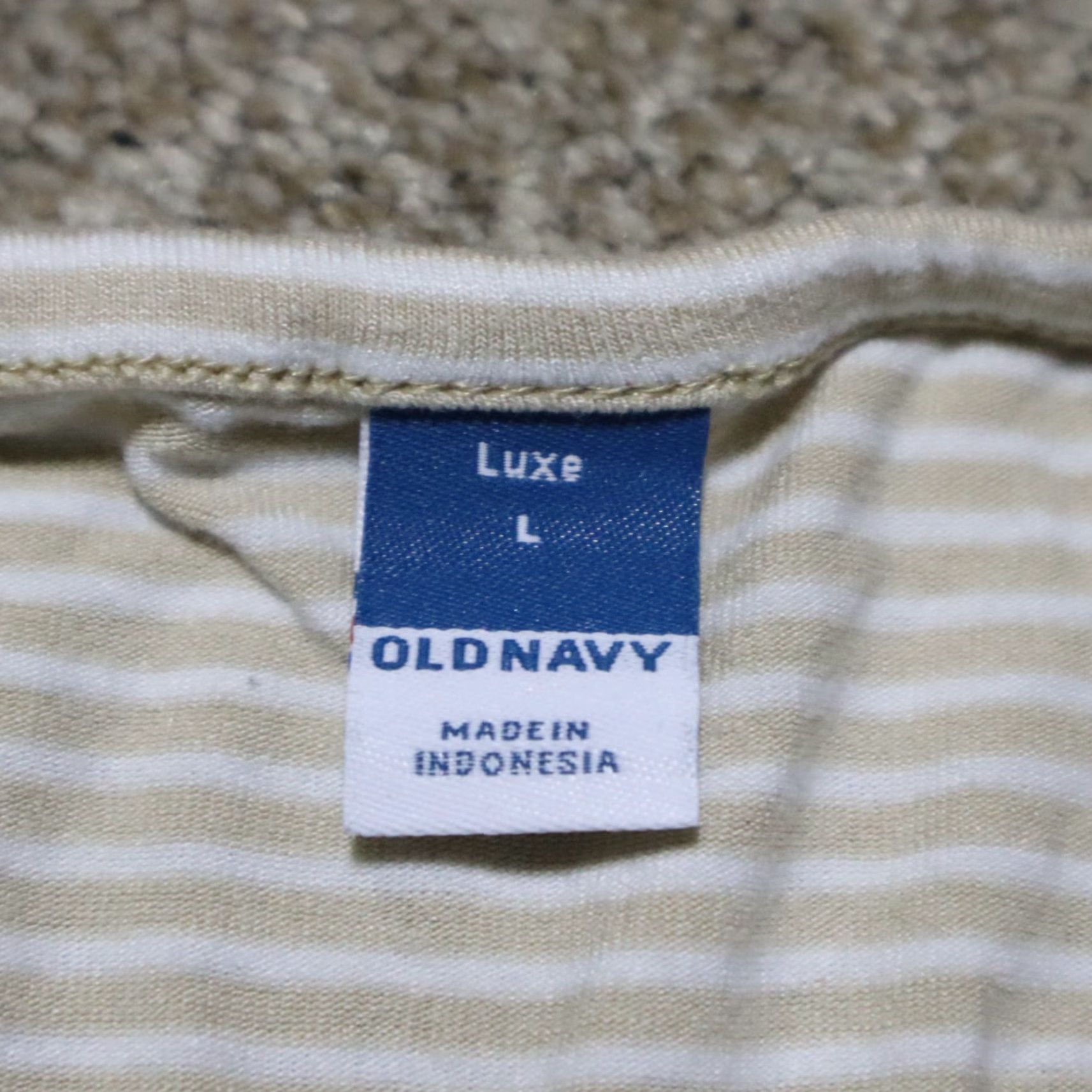 Old Navy Old Navy Shirt Women L Brown Striped Short Sleeve T-Shirt, Casual, Luxurious Navy Accents, Round Neck, 93% Cotton, 7% Polyester Size L / US 10 / IT 46 - 3 Thumbnail