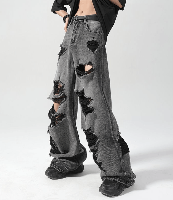 Japanese Brand × Jean Loose distressed wide-leg American high street ripped jeans Size US 32 / EU 48 - 2 Thumbnail
