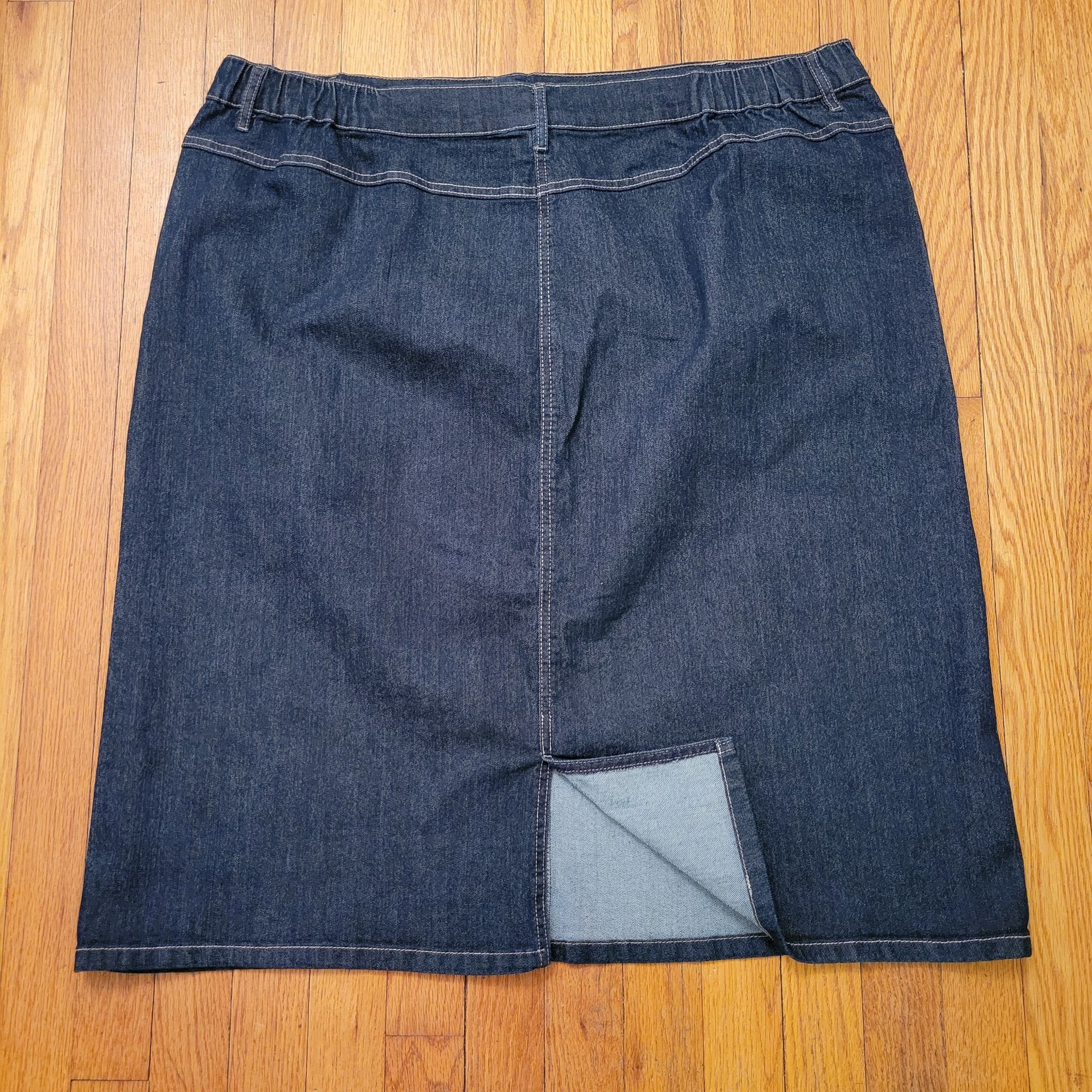 Vintage N Touch Denim Skirt 20W Dark Wash Cotton Blend Stretch Back Size 42" / US 20 - 3 Thumbnail